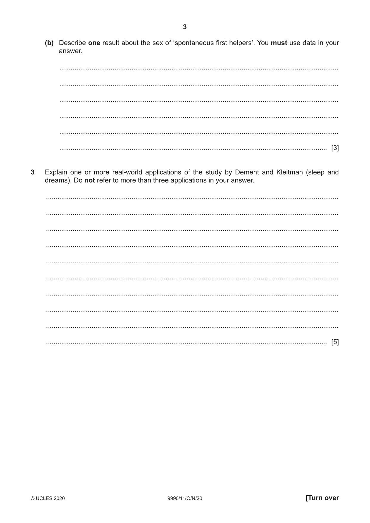 Cambridge A Level Psychology (from 2018) 9990 2020 Oct/Nov Paper 1 · Variant 1 question paper, page 3 of 12