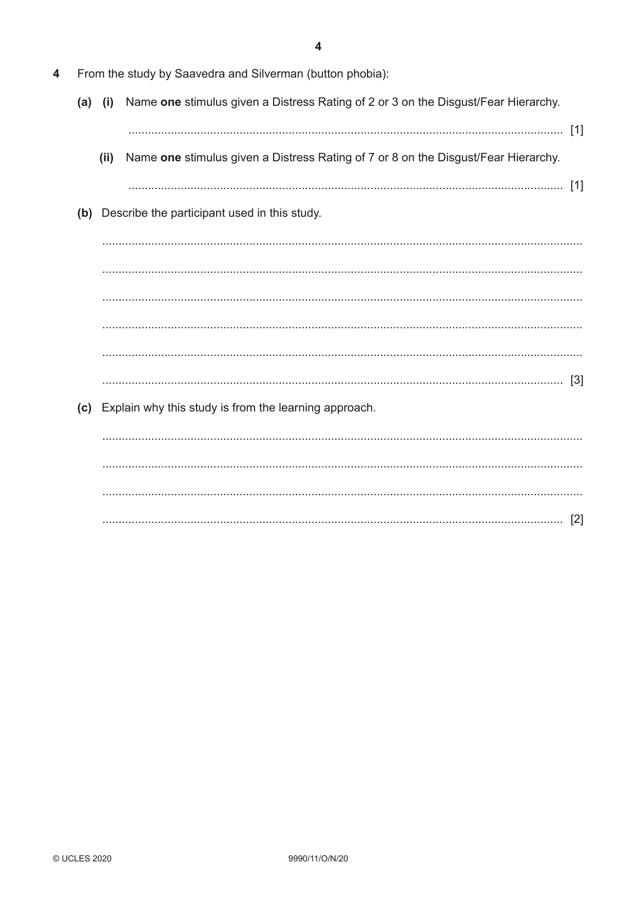 Cambridge A Level Psychology (from 2018) 9990 2020 Oct/Nov Paper 1 · Variant 1 question paper, page 4 of 12