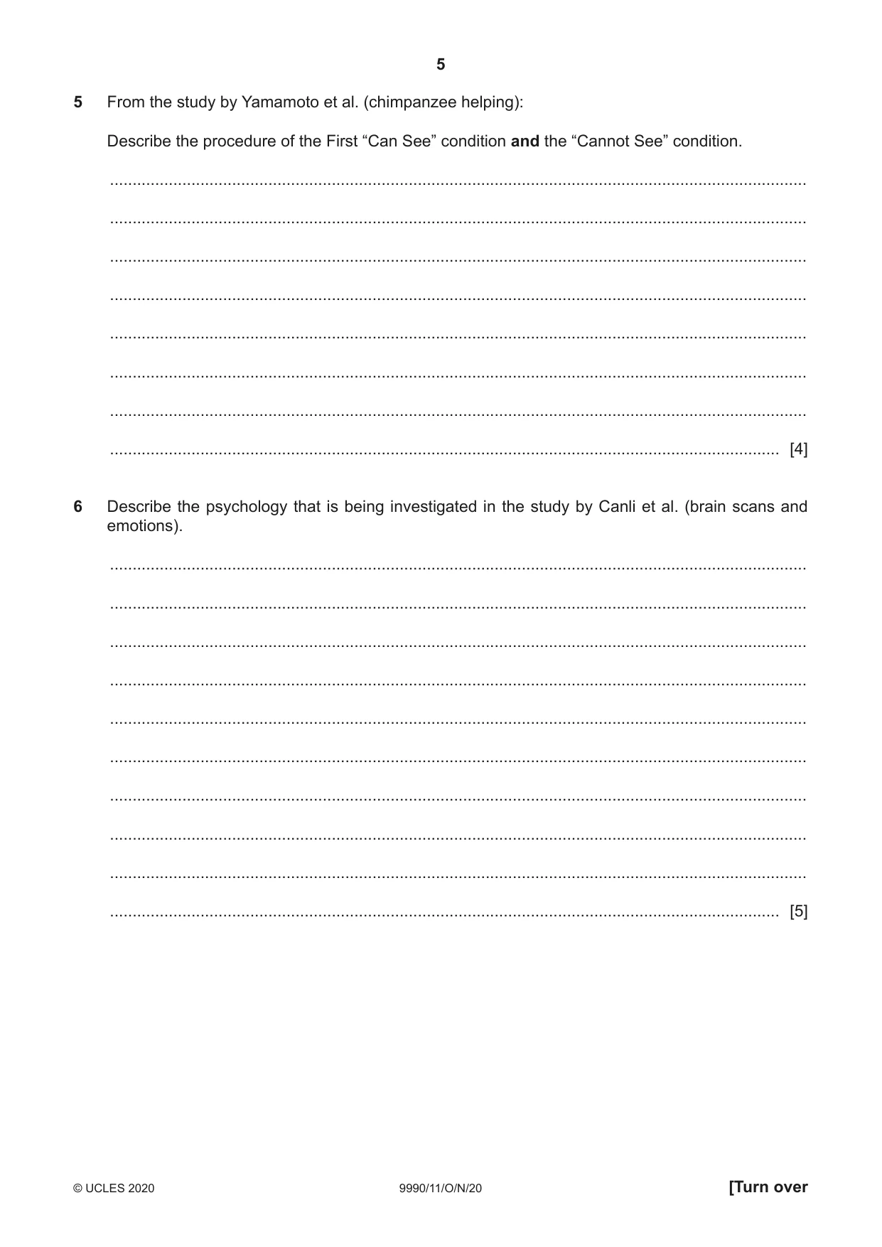 Cambridge A Level Psychology (from 2018) 9990 2020 Oct/Nov Paper 1 · Variant 1 question paper, page 5 of 12