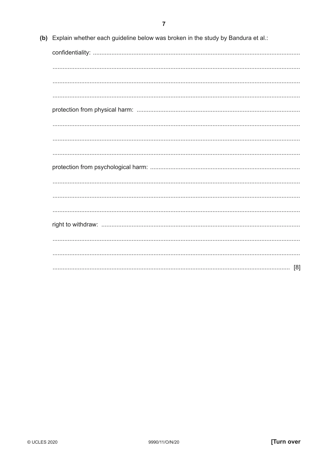 Cambridge A Level Psychology (from 2018) 9990 2020 Oct/Nov Paper 1 · Variant 1 question paper, page 7 of 12