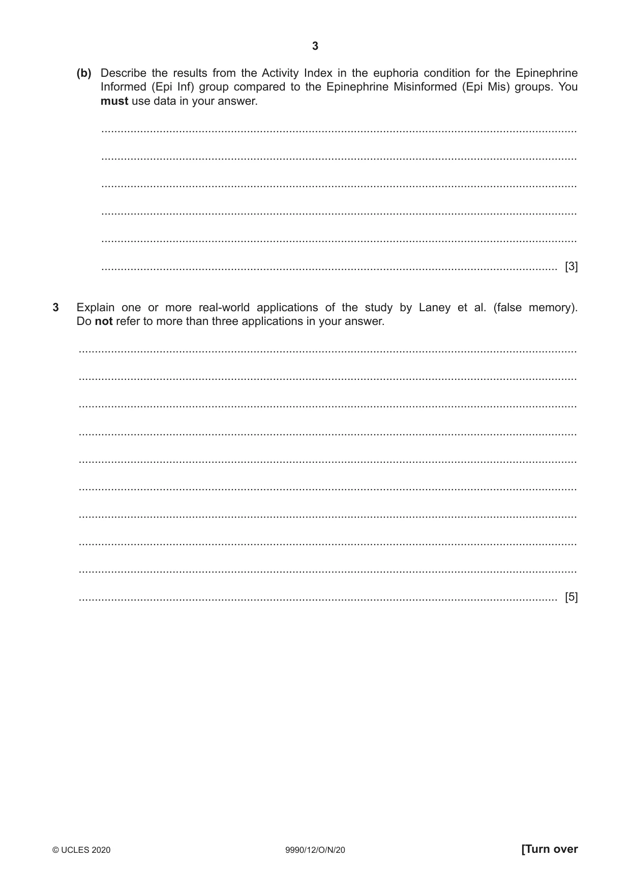 Cambridge A Level Psychology (from 2018) 9990 2020 Oct/Nov Paper 1 · Variant 2 question paper, page 3 of 12
