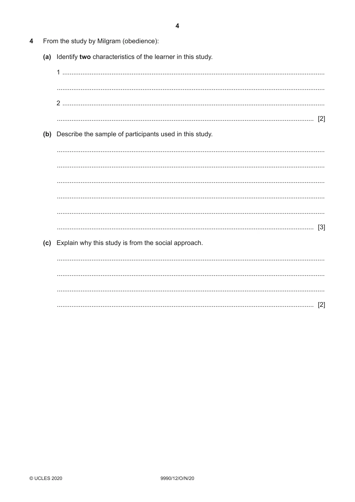 Cambridge A Level Psychology (from 2018) 9990 2020 Oct/Nov Paper 1 · Variant 2 question paper, page 4 of 12