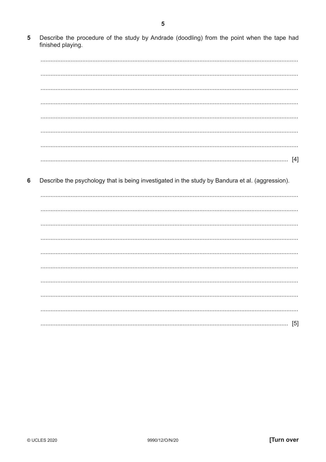 Cambridge A Level Psychology (from 2018) 9990 2020 Oct/Nov Paper 1 · Variant 2 question paper, page 5 of 12