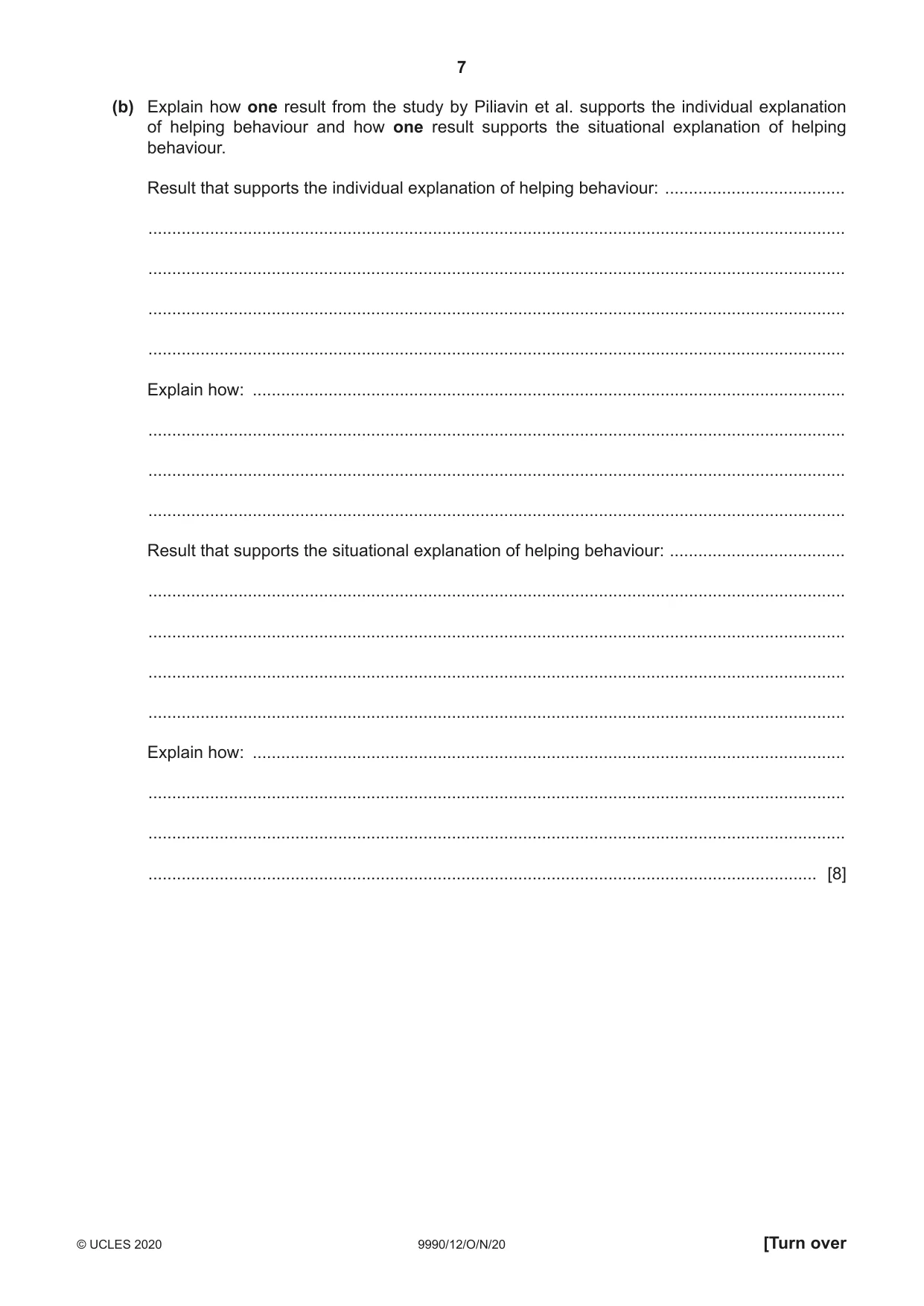 Cambridge A Level Psychology (from 2018) 9990 2020 Oct/Nov Paper 1 · Variant 2 question paper, page 7 of 12