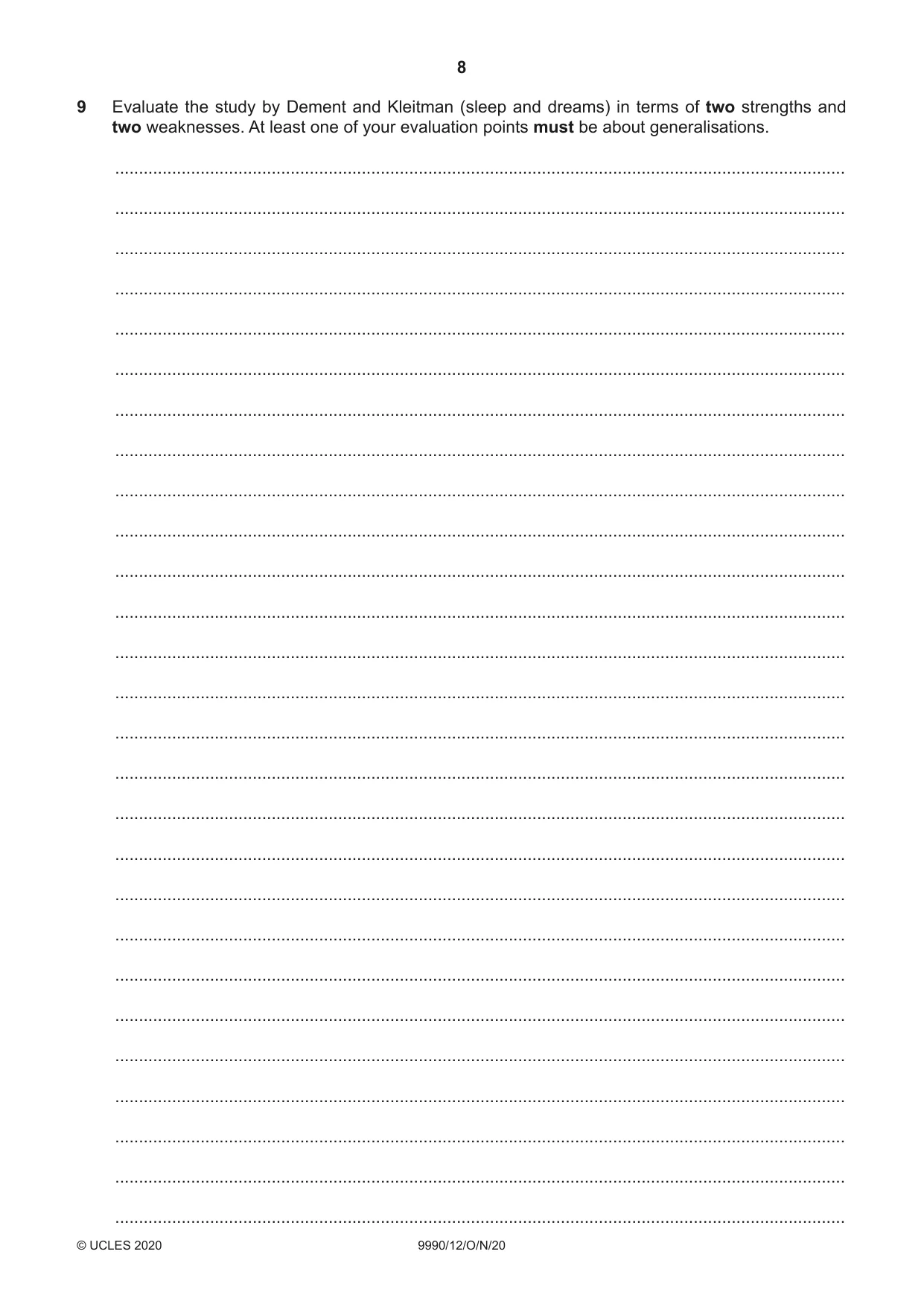 Cambridge A Level Psychology (from 2018) 9990 2020 Oct/Nov Paper 1 · Variant 2 question paper, page 8 of 12