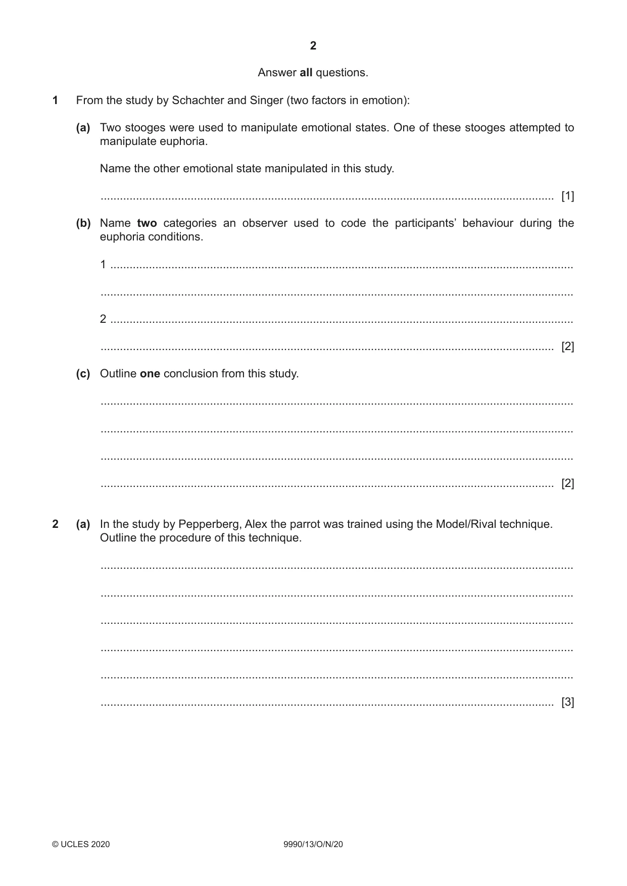Cambridge A Level Psychology (from 2018) 9990 2020 Oct/Nov Paper 1 · Variant 3 question paper, page 2 of 12