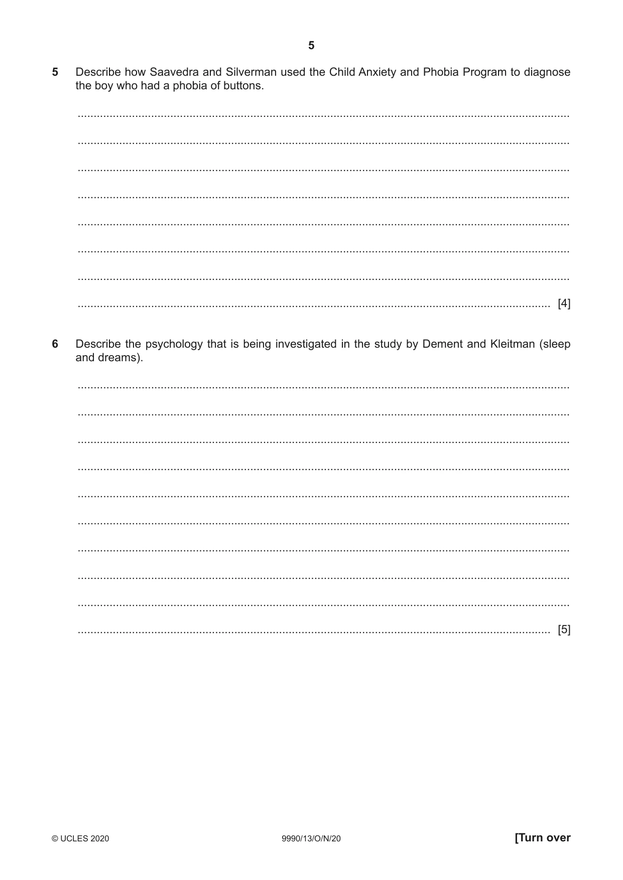 Cambridge A Level Psychology (from 2018) 9990 2020 Oct/Nov Paper 1 · Variant 3 question paper, page 5 of 12