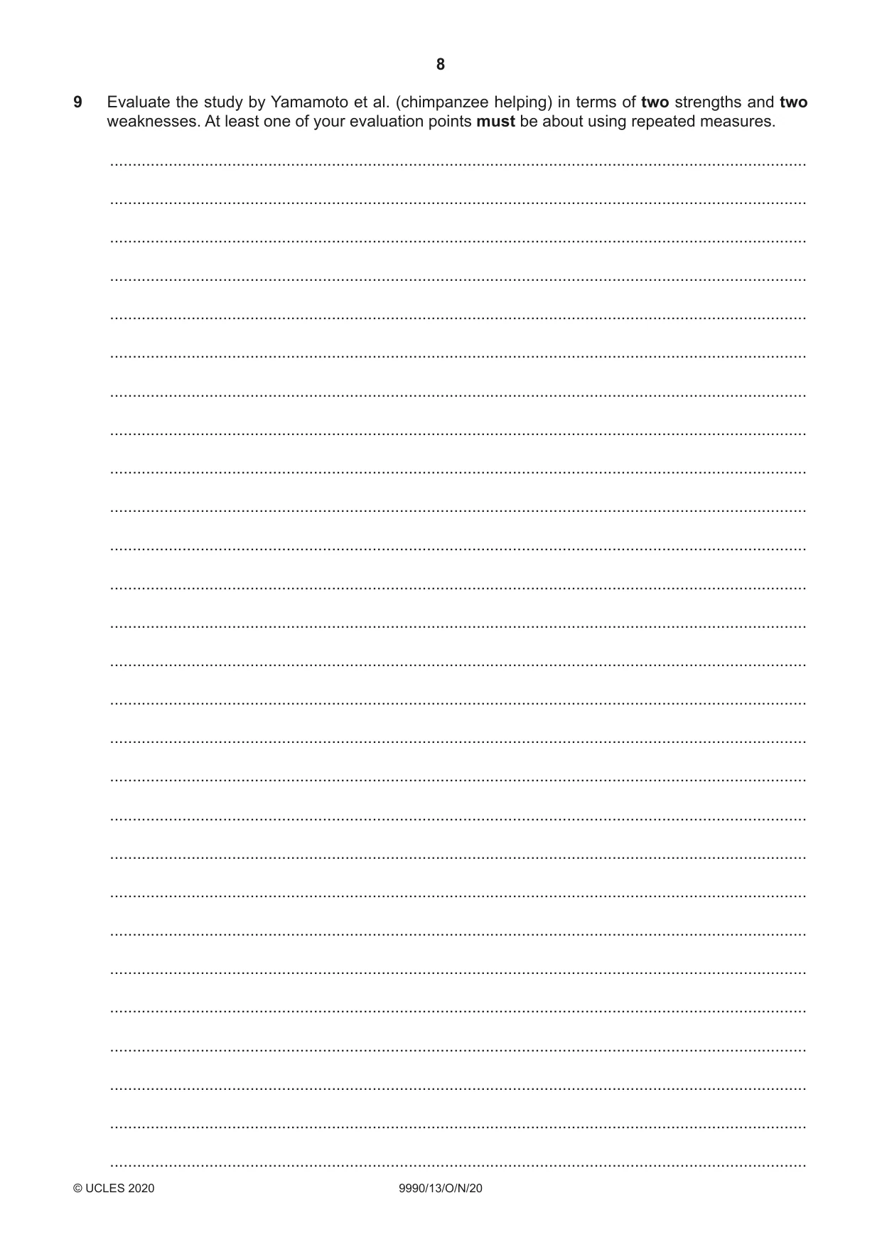 Cambridge A Level Psychology (from 2018) 9990 2020 Oct/Nov Paper 1 · Variant 3 question paper, page 8 of 12