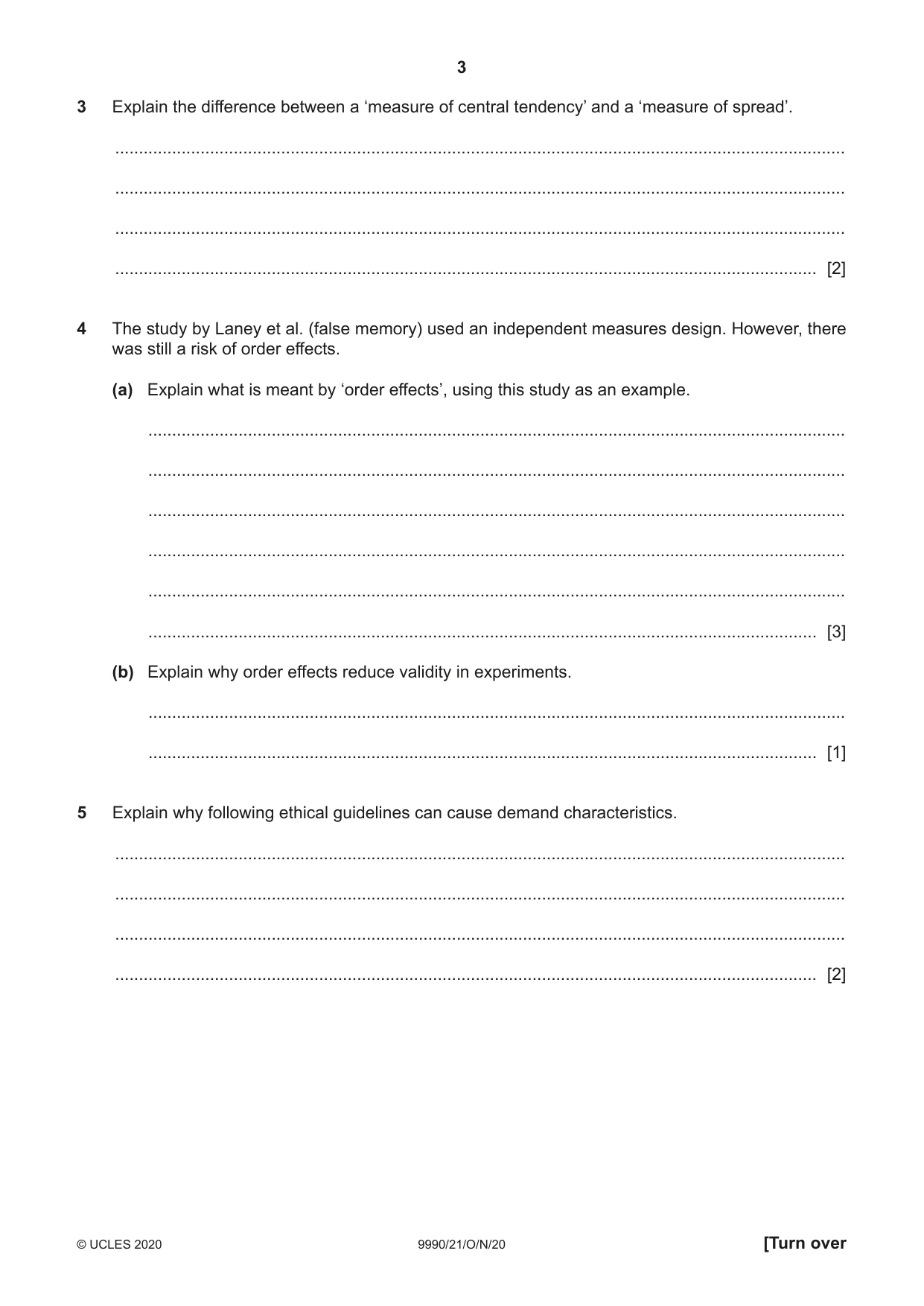 Cambridge A Level Psychology (from 2018) 9990 2020 Oct/Nov Paper 2 · Variant 1 question paper, page 3 of 12