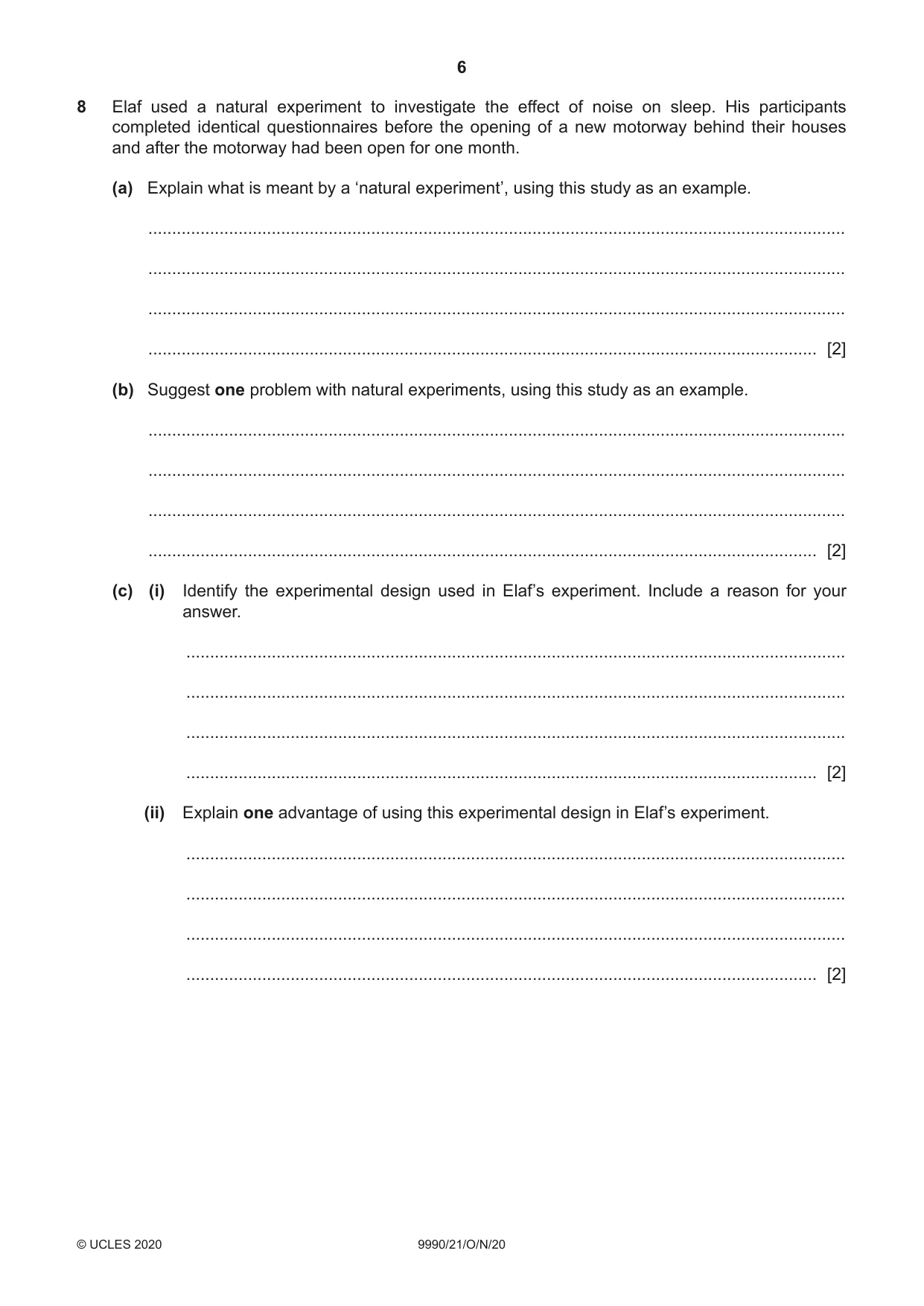 Cambridge A Level Psychology (from 2018) 9990 2020 Oct/Nov Paper 2 · Variant 1 question paper, page 6 of 12