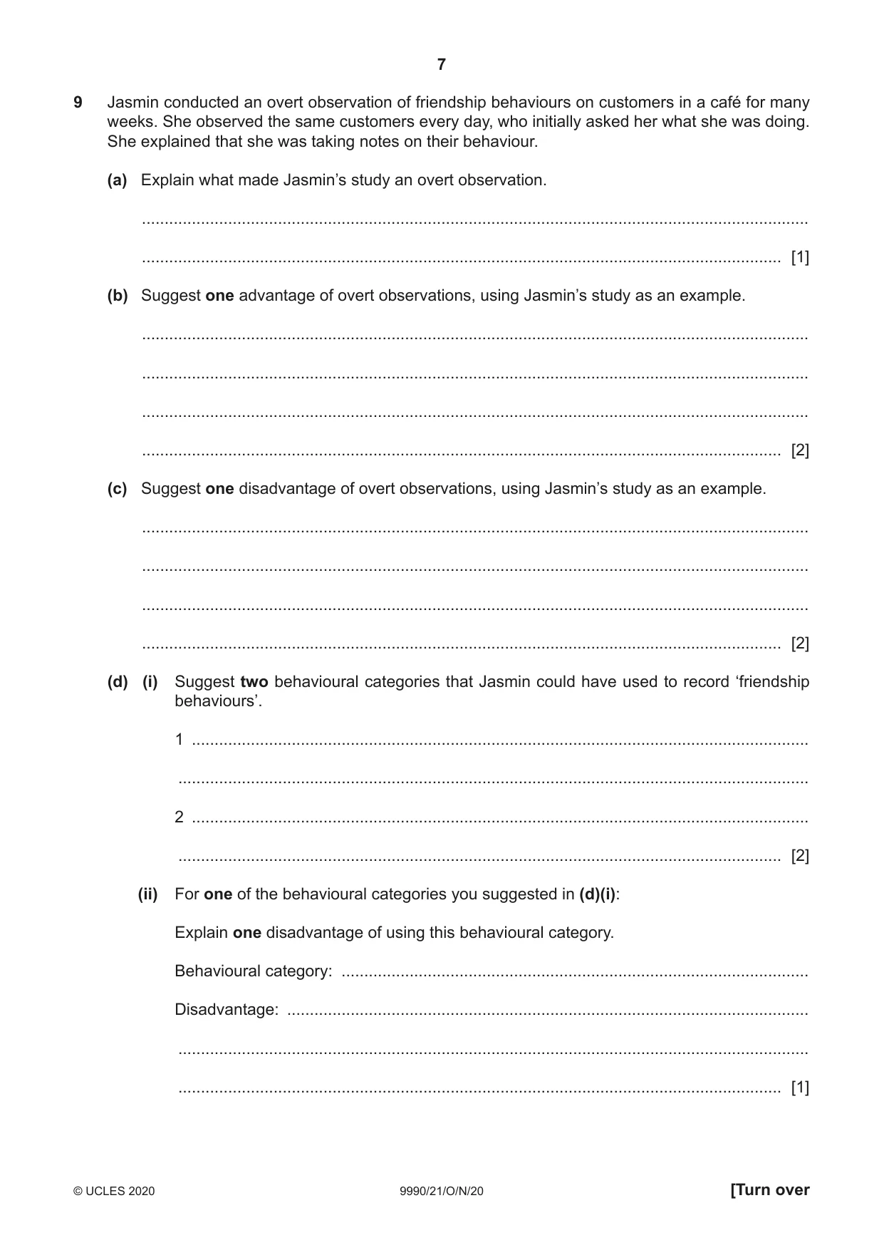 Cambridge A Level Psychology (from 2018) 9990 2020 Oct/Nov Paper 2 · Variant 1 question paper, page 7 of 12