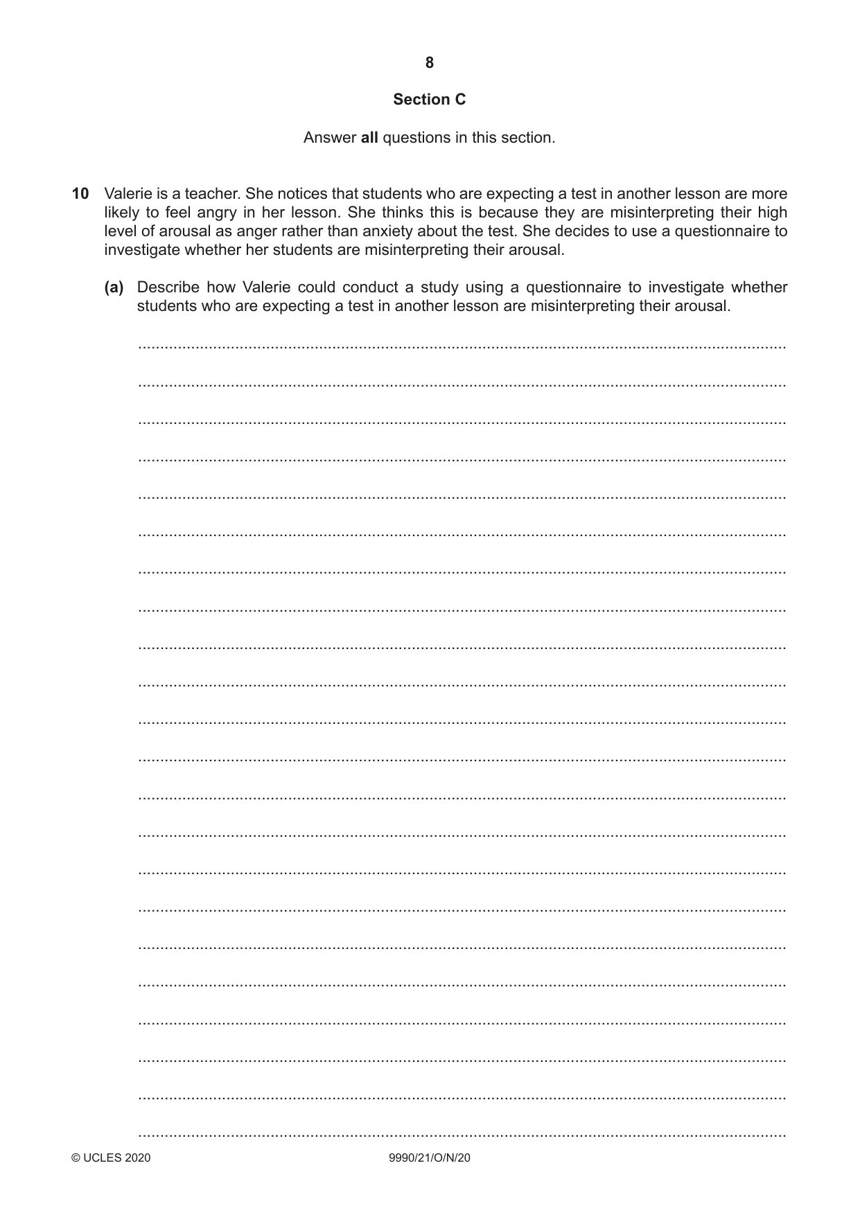 Cambridge A Level Psychology (from 2018) 9990 2020 Oct/Nov Paper 2 · Variant 1 question paper, page 8 of 12