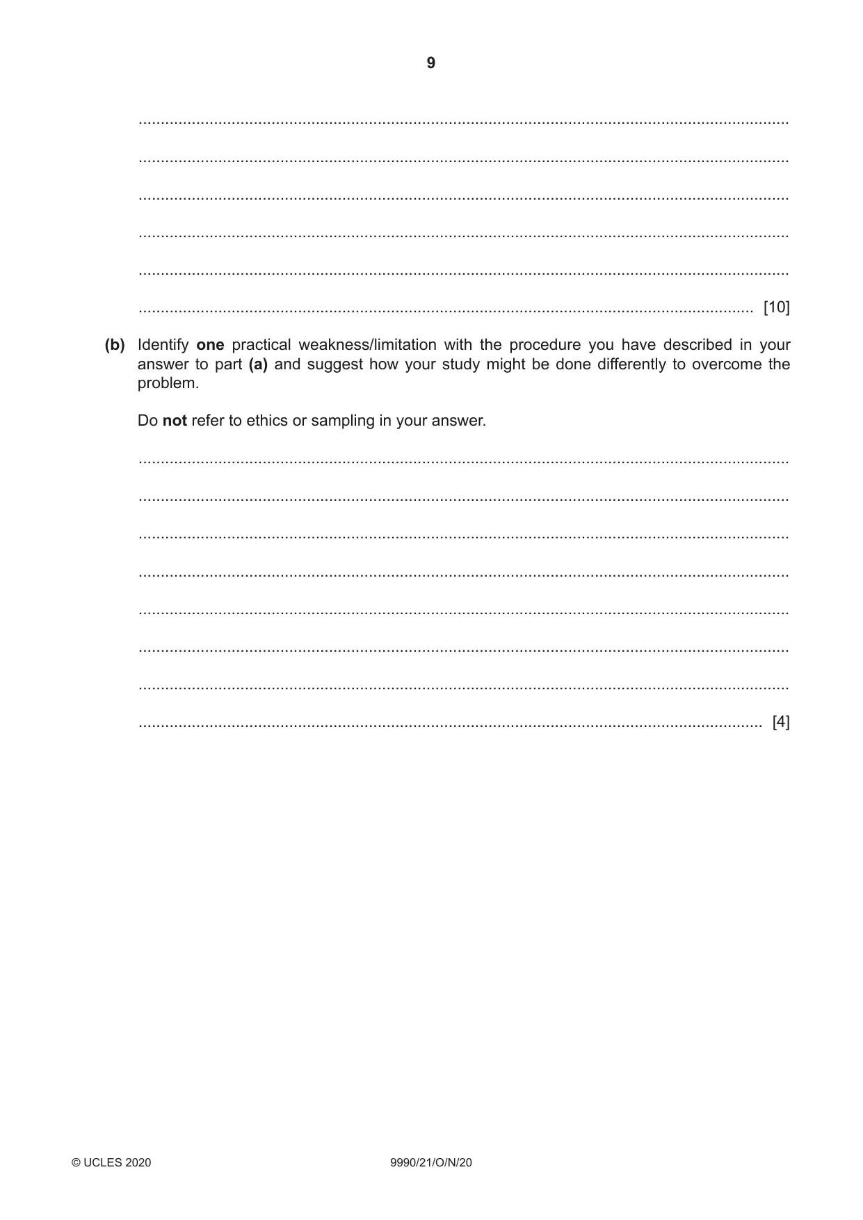 Cambridge A Level Psychology (from 2018) 9990 2020 Oct/Nov Paper 2 · Variant 1 question paper, page 9 of 12