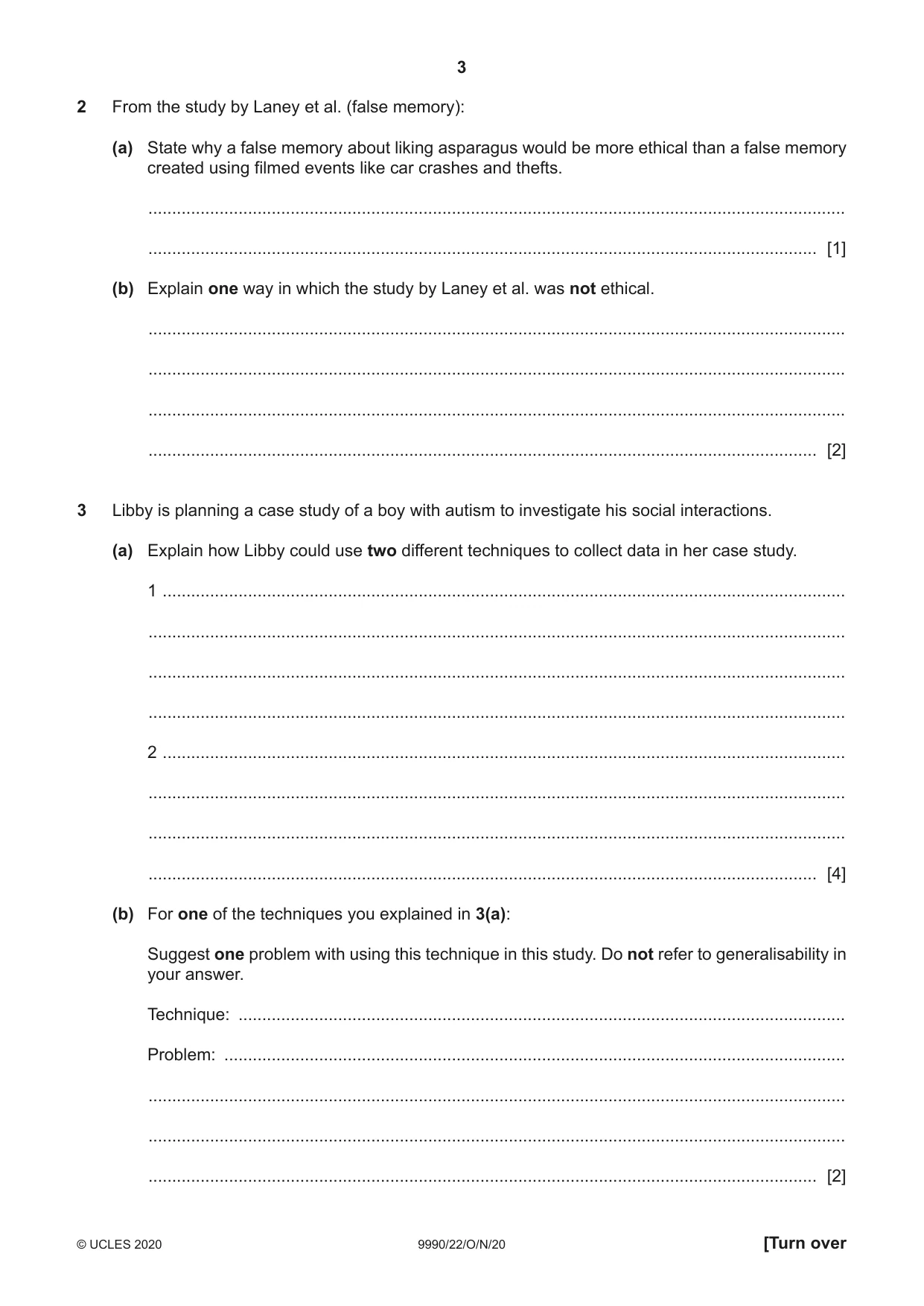 Cambridge A Level Psychology (from 2018) 9990 2020 Oct/Nov Paper 2 · Variant 2 question paper, page 3 of 12