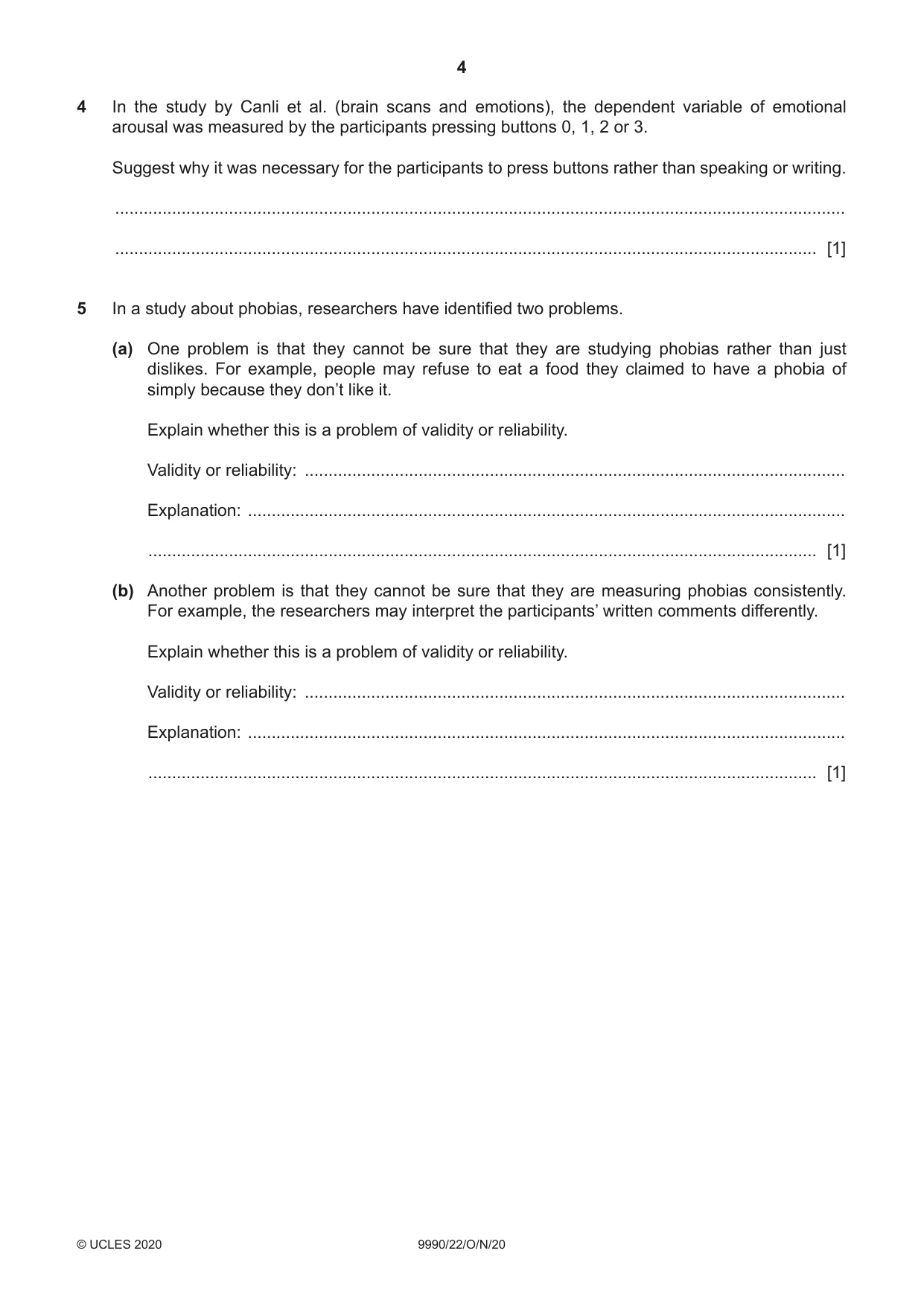 Cambridge A Level Psychology (from 2018) 9990 2020 Oct/Nov Paper 2 · Variant 2 question paper, page 4 of 12