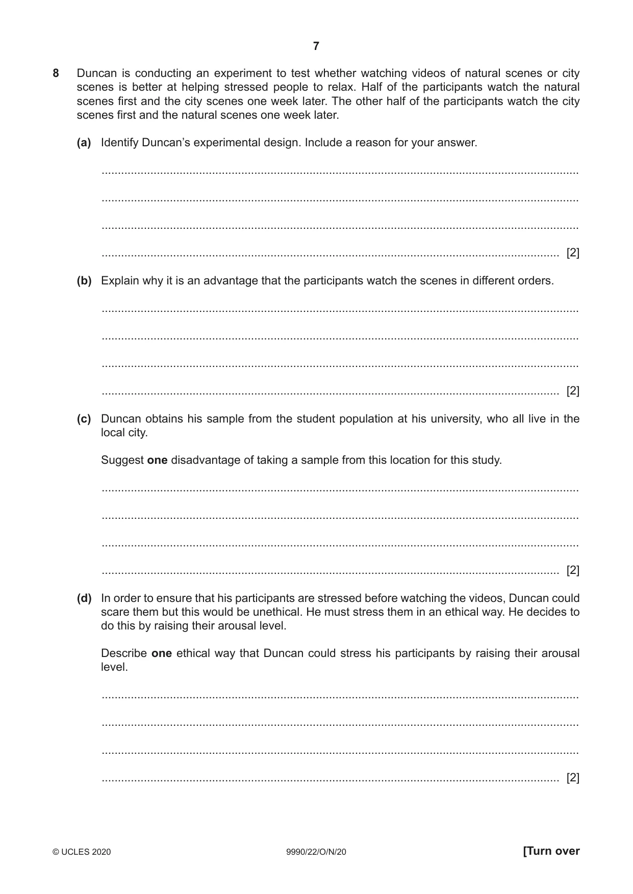 Cambridge A Level Psychology (from 2018) 9990 2020 Oct/Nov Paper 2 · Variant 2 question paper, page 7 of 12