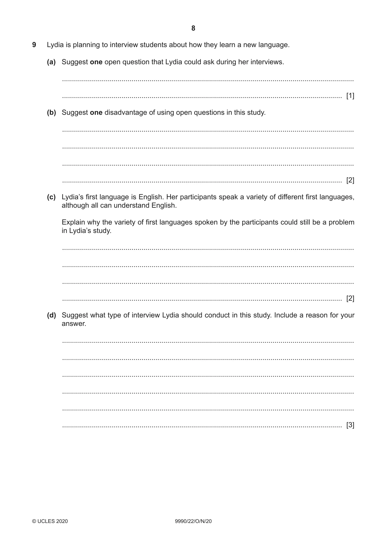 Cambridge A Level Psychology (from 2018) 9990 2020 Oct/Nov Paper 2 · Variant 2 question paper, page 8 of 12