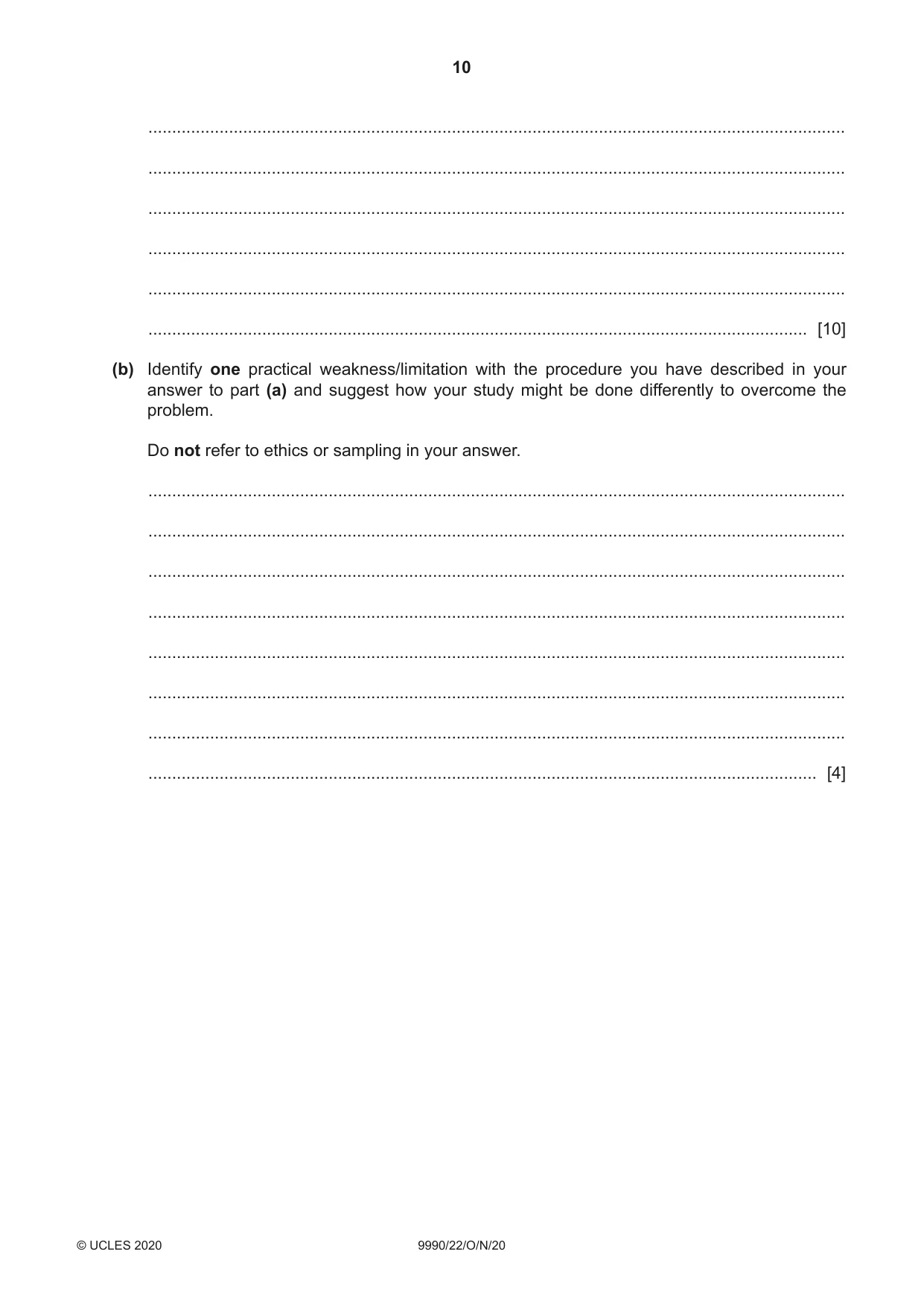 Cambridge A Level Psychology (from 2018) 9990 2020 Oct/Nov Paper 2 · Variant 2 question paper, page 10 of 12