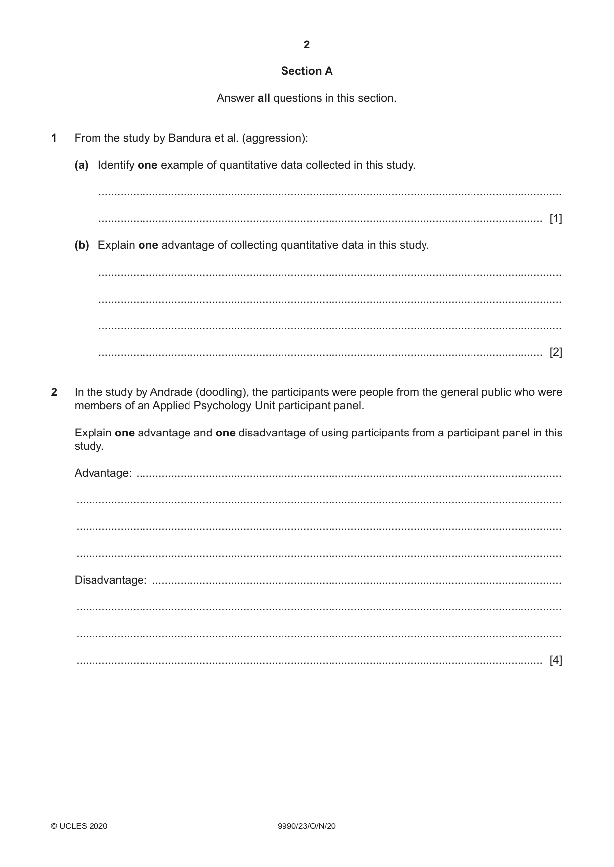 Cambridge A Level Psychology (from 2018) 9990 2020 Oct/Nov Paper 2 · Variant 3 question paper, page 2 of 12
