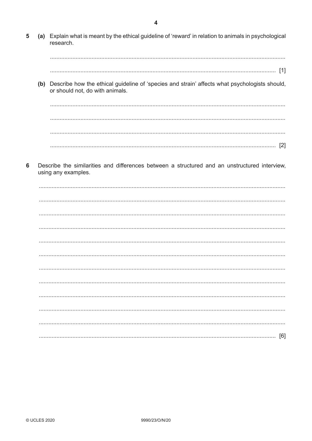 Cambridge A Level Psychology (from 2018) 9990 2020 Oct/Nov Paper 2 · Variant 3 question paper, page 4 of 12