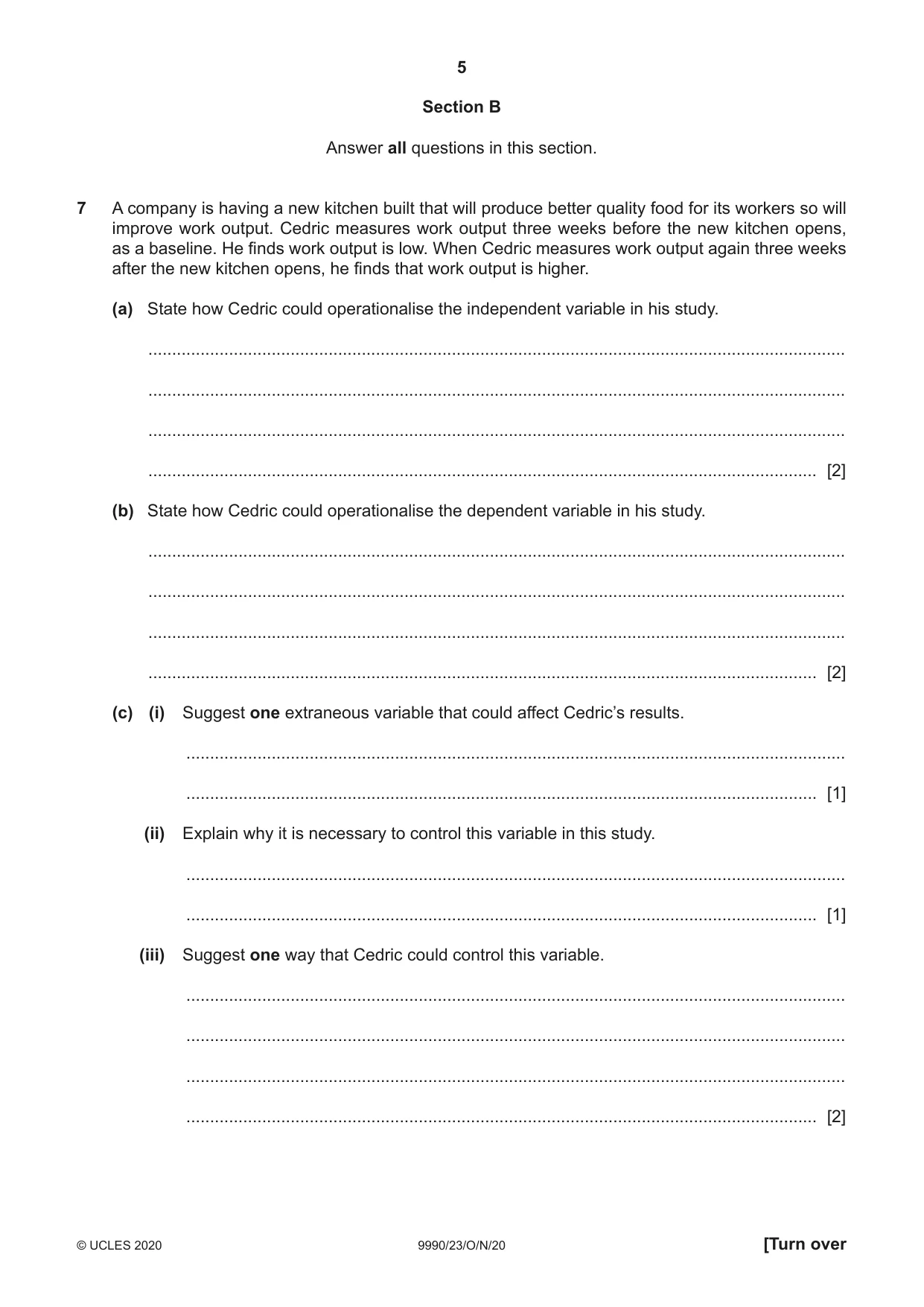 Cambridge A Level Psychology (from 2018) 9990 2020 Oct/Nov Paper 2 · Variant 3 question paper, page 5 of 12