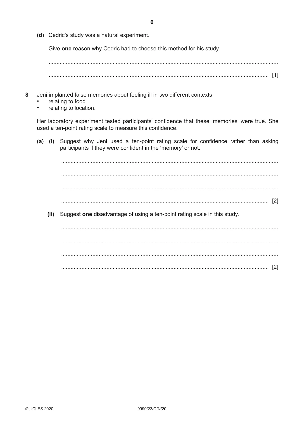 Cambridge A Level Psychology (from 2018) 9990 2020 Oct/Nov Paper 2 · Variant 3 question paper, page 6 of 12