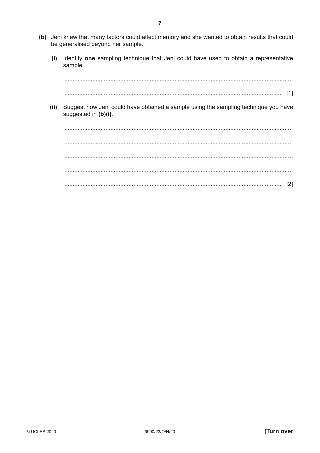Cambridge A Level Psychology (from 2018) 9990 2020 Oct/Nov Paper 2 · Variant 3 question paper, page 7 of 12