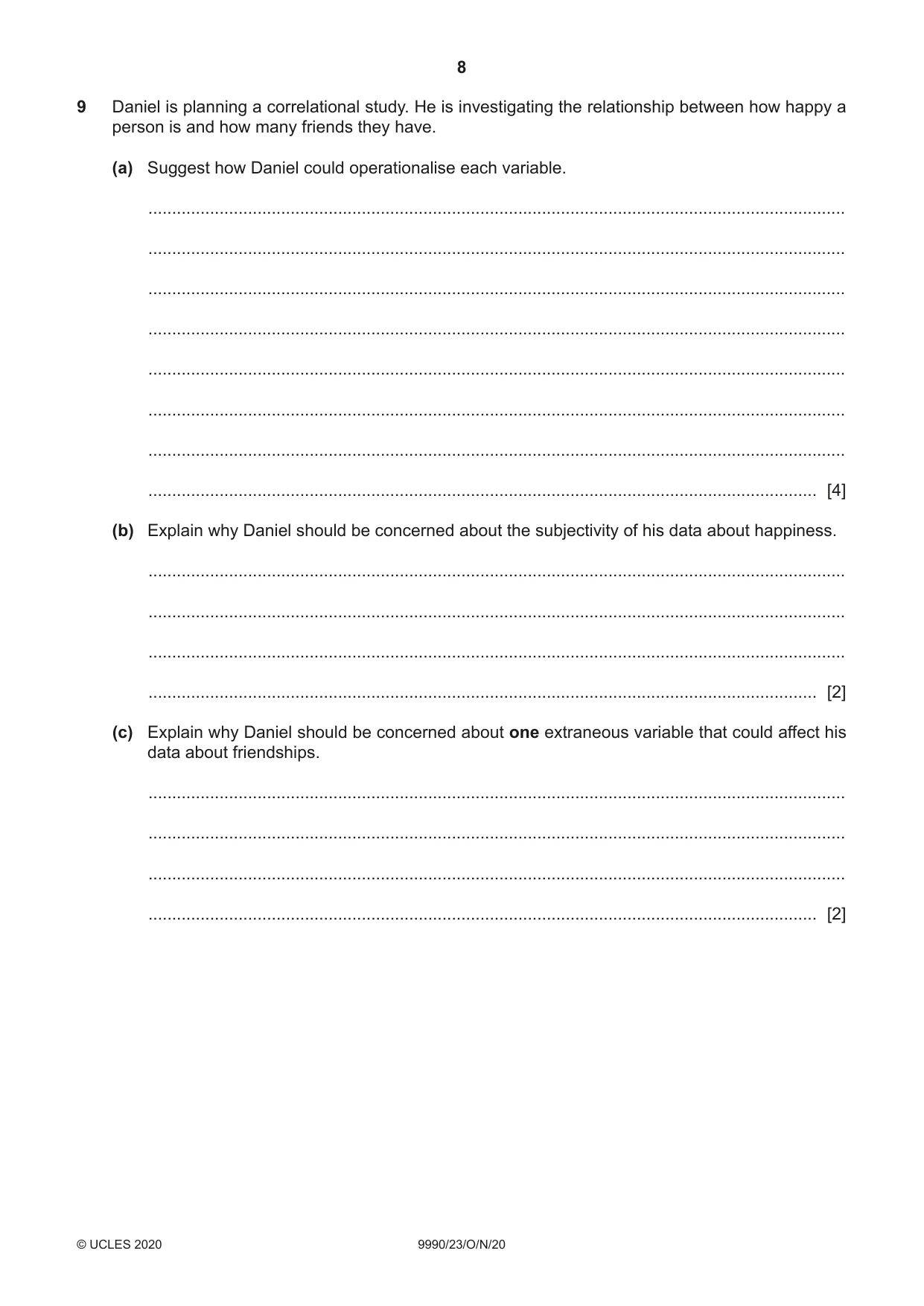 Cambridge A Level Psychology (from 2018) 9990 2020 Oct/Nov Paper 2 · Variant 3 question paper, page 8 of 12