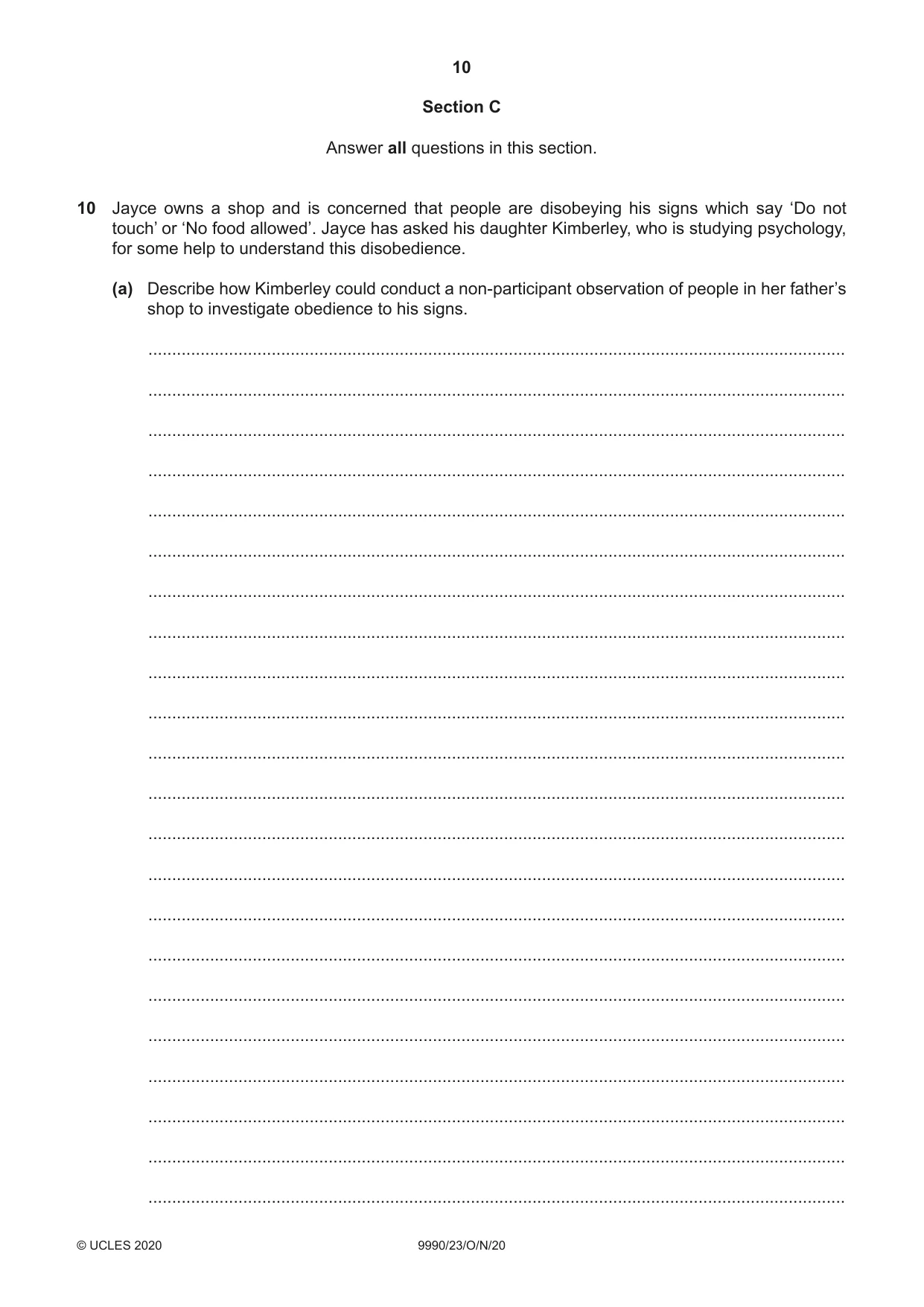 Cambridge A Level Psychology (from 2018) 9990 2020 Oct/Nov Paper 2 · Variant 3 question paper, page 10 of 12