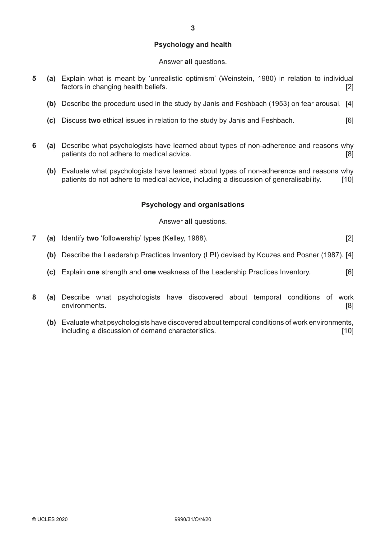 Cambridge A Level Psychology (from 2018) 9990 2020 Oct/Nov Paper 3 · Variant 1 question paper, page 3 of 4
