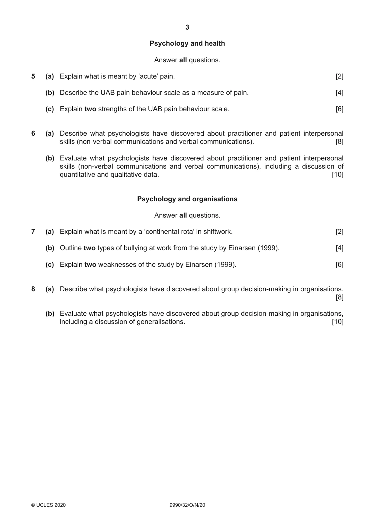 Cambridge A Level Psychology (from 2018) 9990 2020 Oct/Nov Paper 3 · Variant 2 question paper, page 3 of 4
