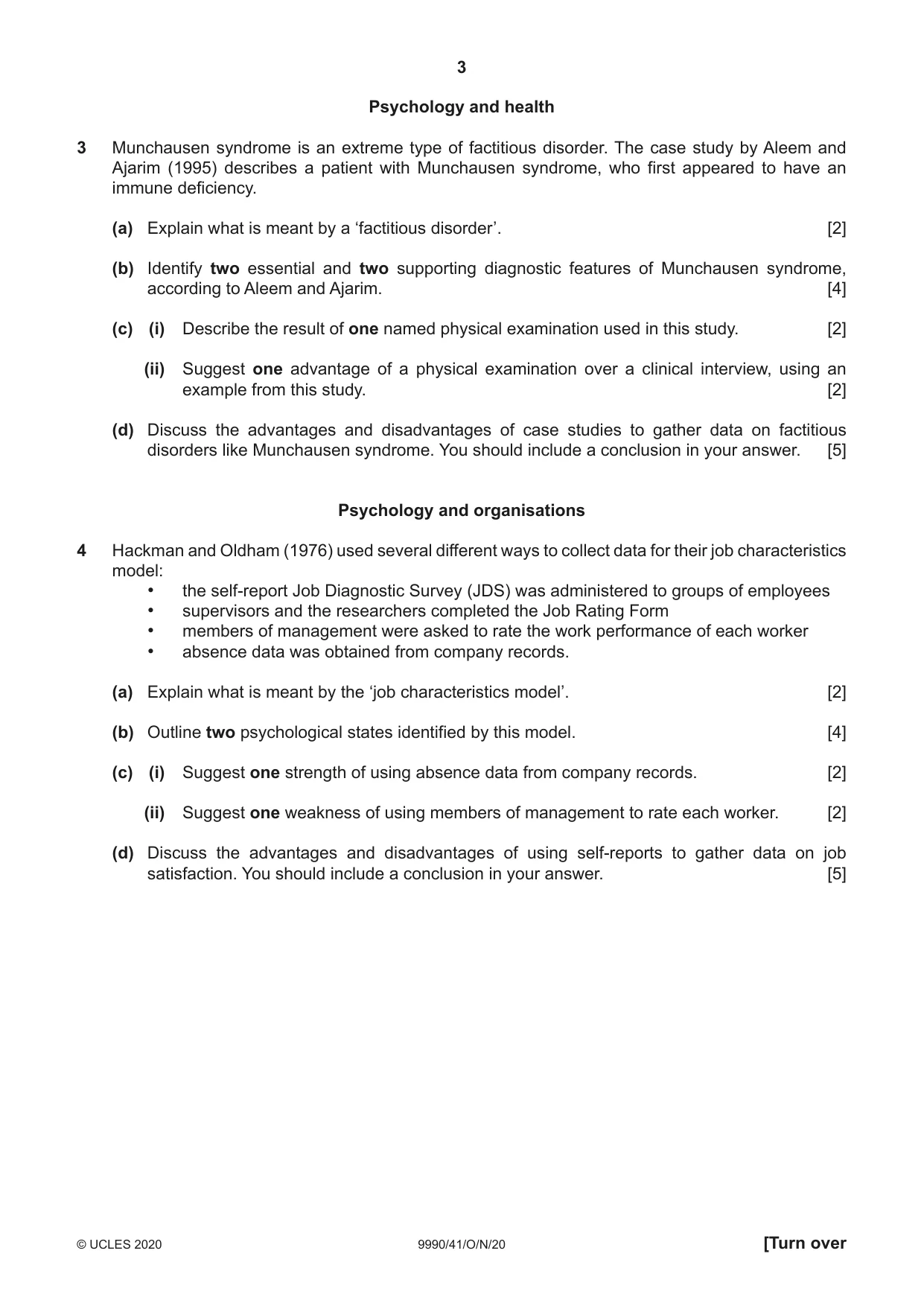 Cambridge A Level Psychology (from 2018) 9990 2020 Oct/Nov Paper 4 · Variant 1 question paper, page 3 of 8