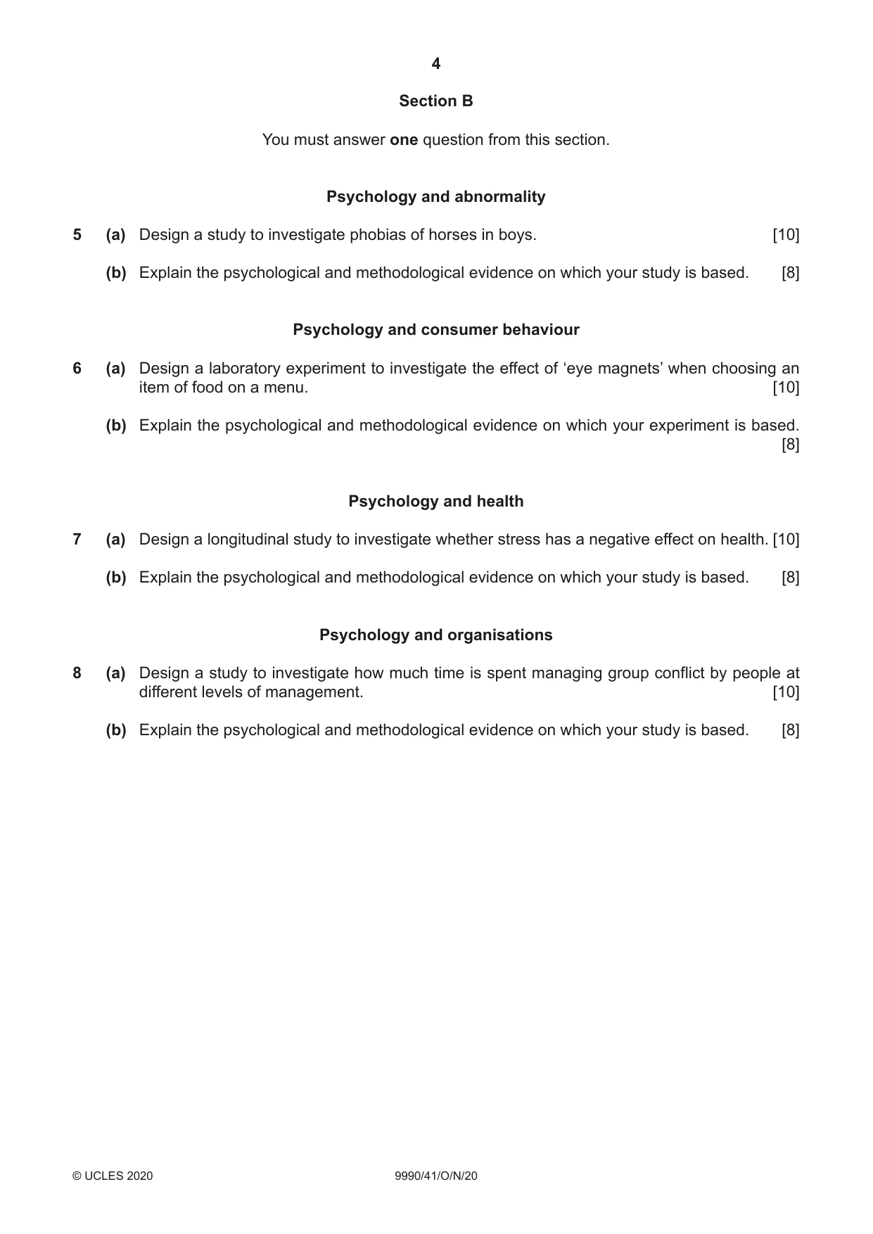 Cambridge A Level Psychology (from 2018) 9990 2020 Oct/Nov Paper 4 · Variant 1 question paper, page 4 of 8