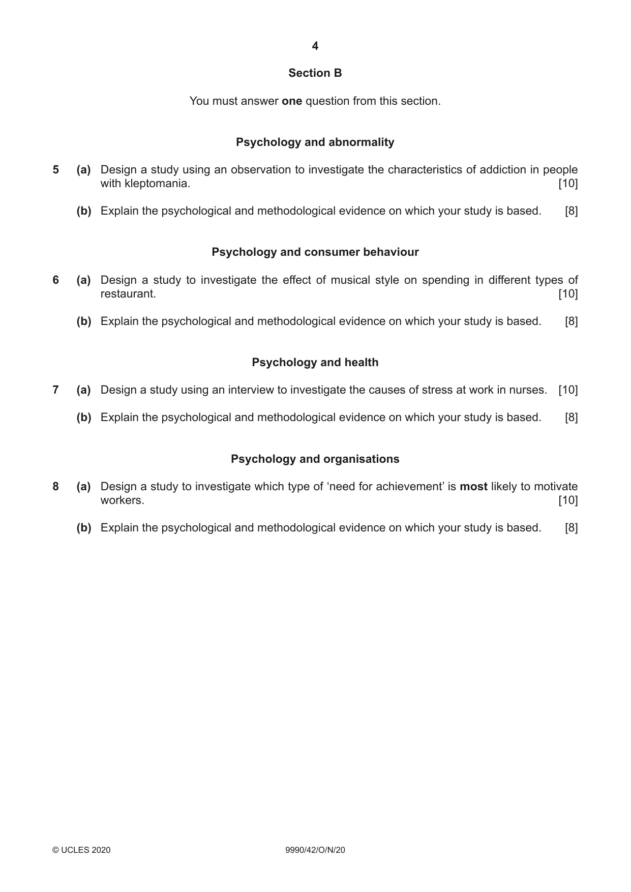Cambridge A Level Psychology (from 2018) 9990 2020 Oct/Nov Paper 4 · Variant 2 question paper, page 4 of 8
