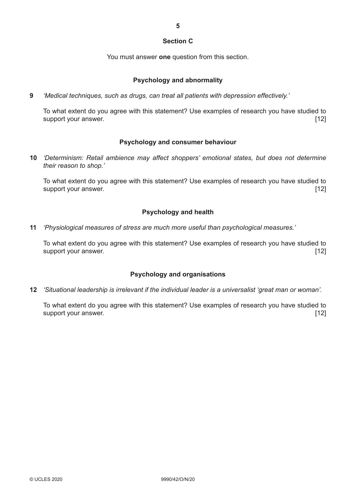 Cambridge A Level Psychology (from 2018) 9990 2020 Oct/Nov Paper 4 · Variant 2 question paper, page 5 of 8