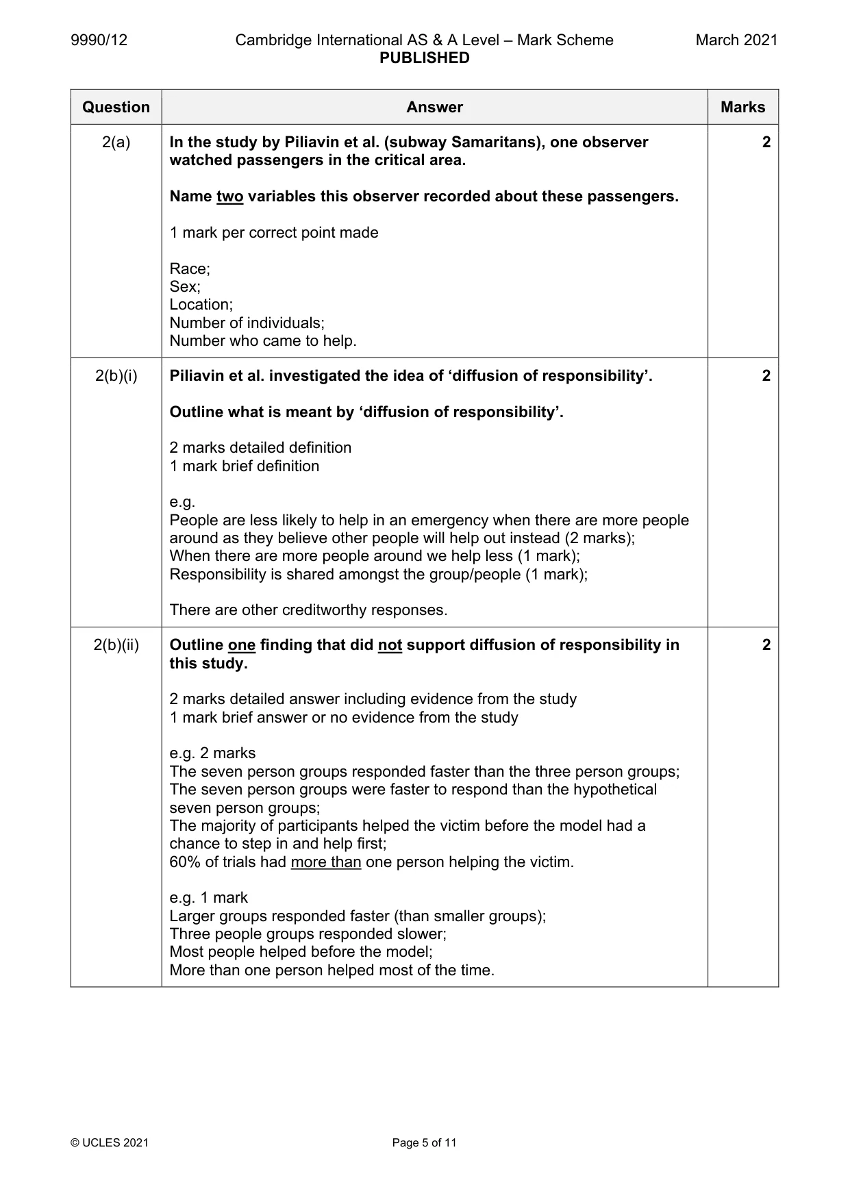 Mark scheme, page 5 of 11