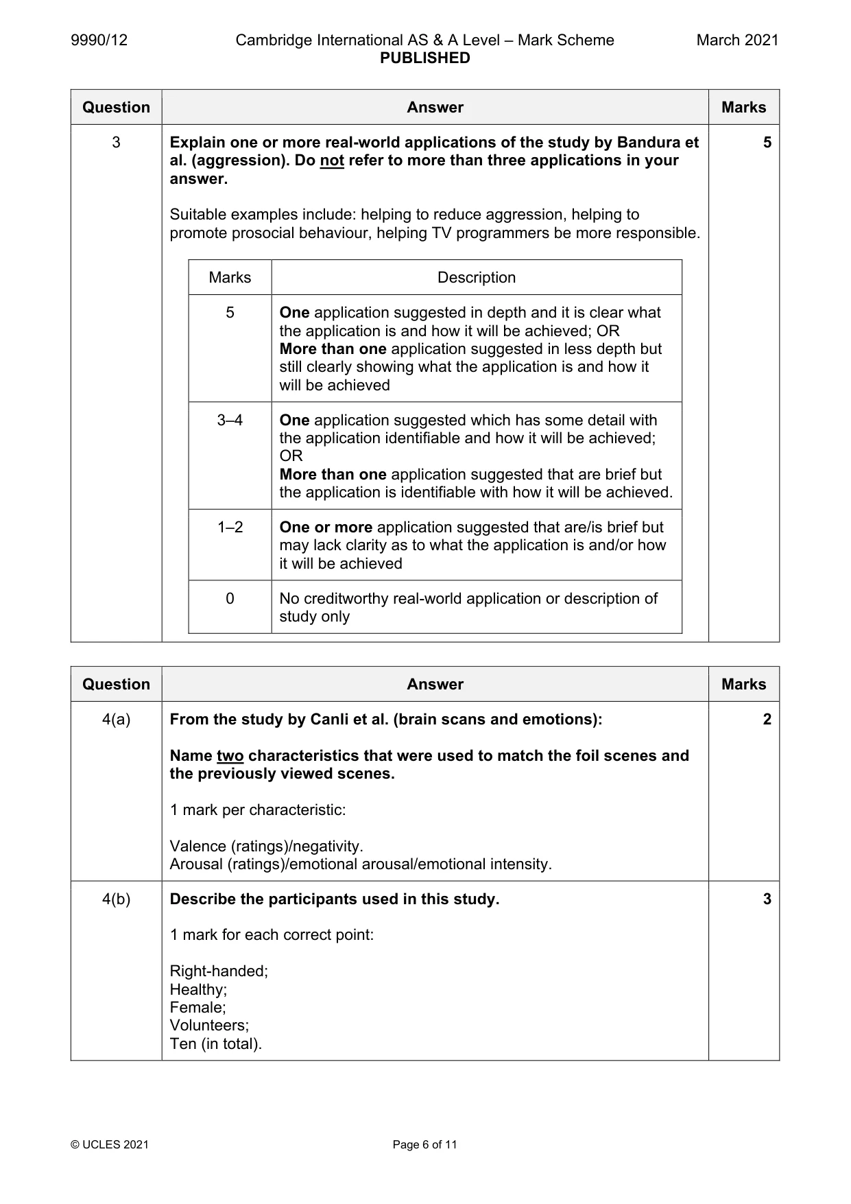 Mark scheme, page 6 of 11