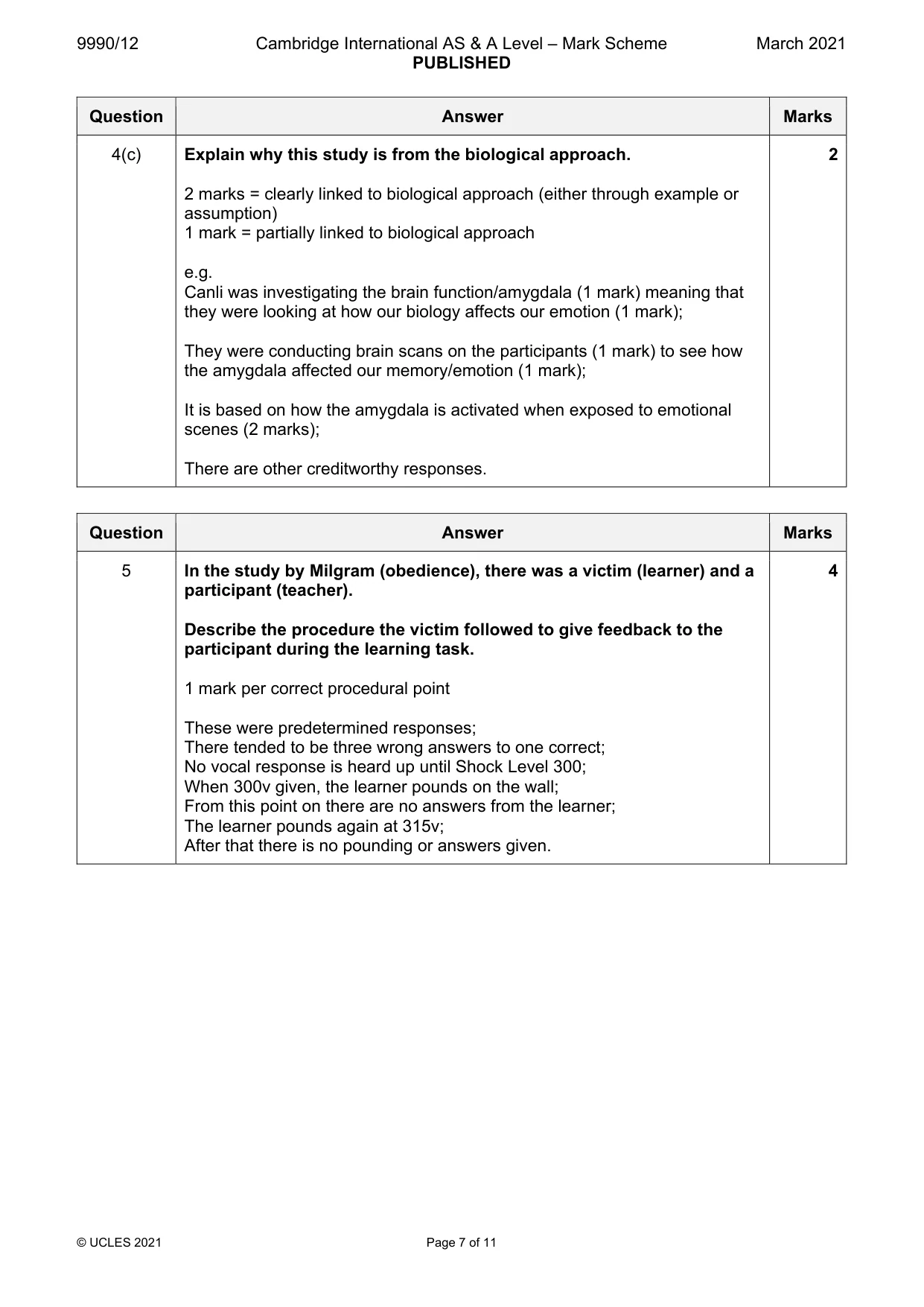 Mark scheme, page 7 of 11
