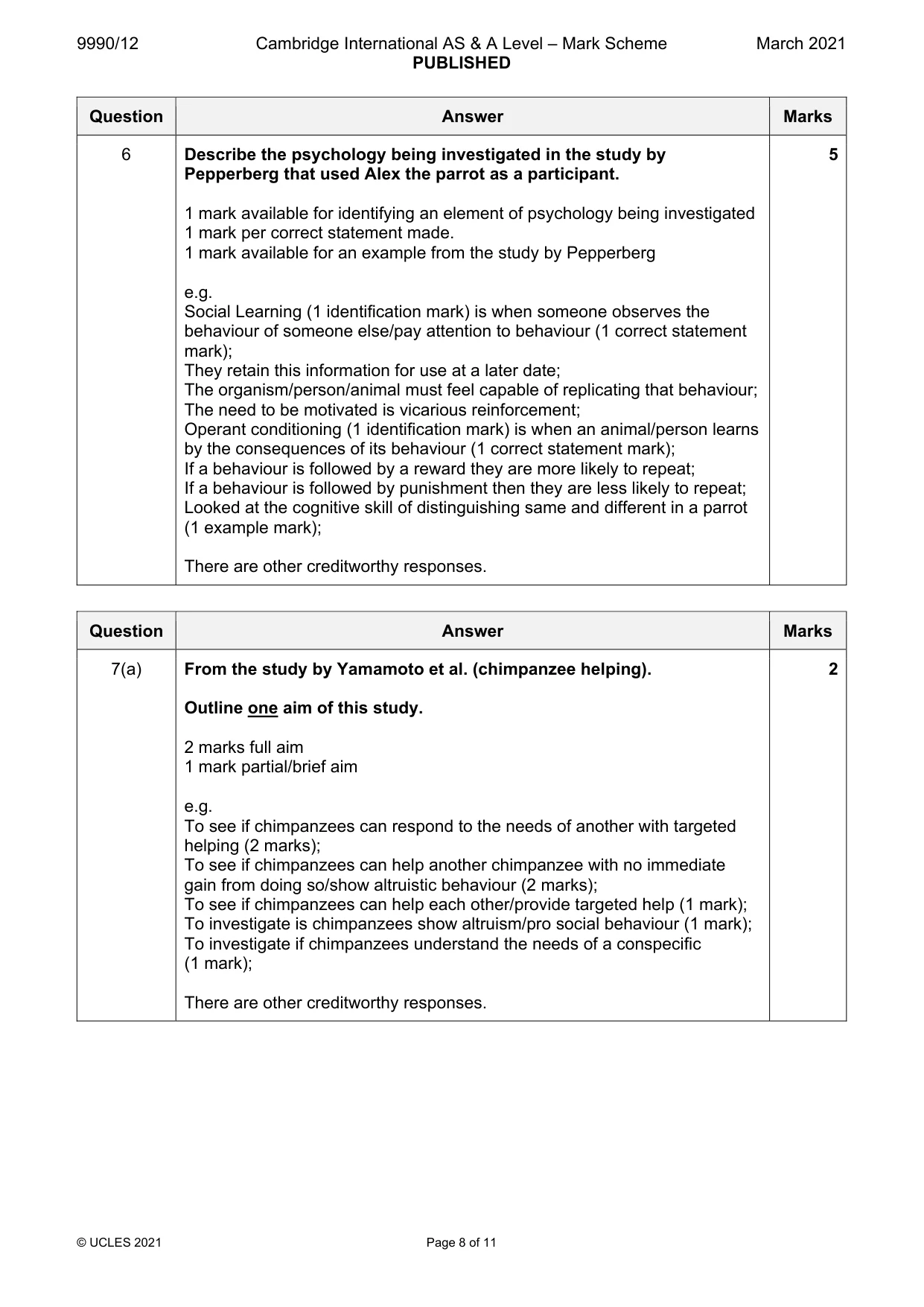 Mark scheme, page 8 of 11