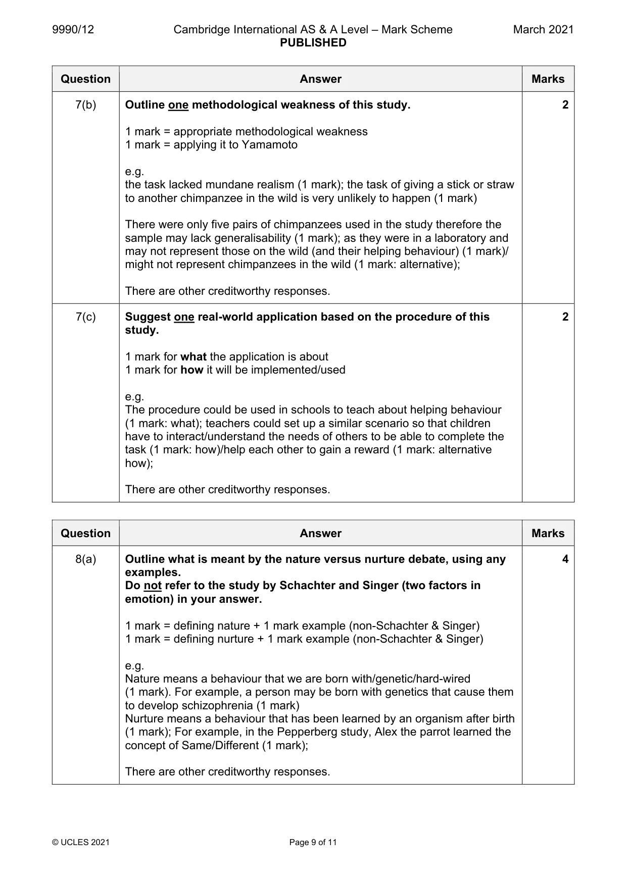 Mark scheme, page 9 of 11