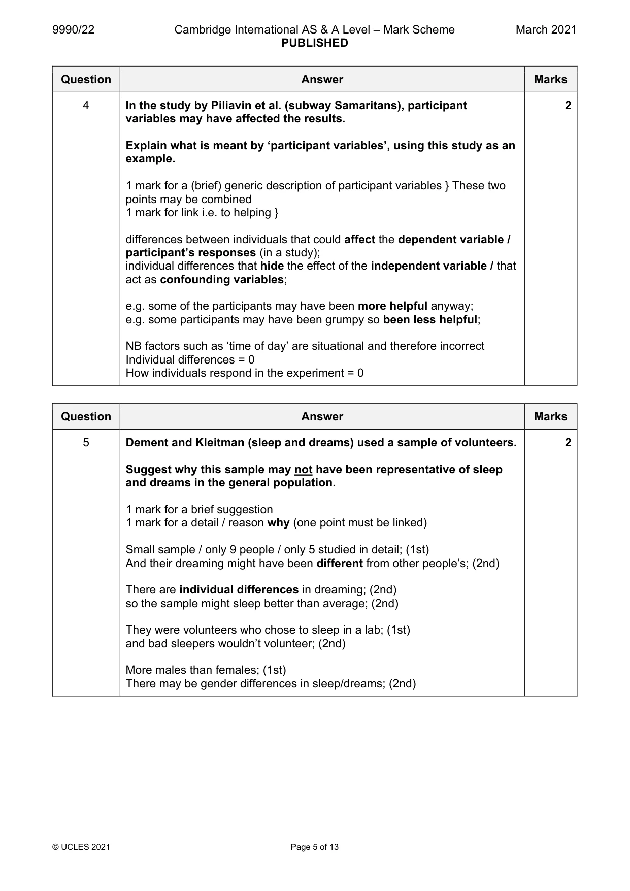 Mark scheme, page 5 of 13