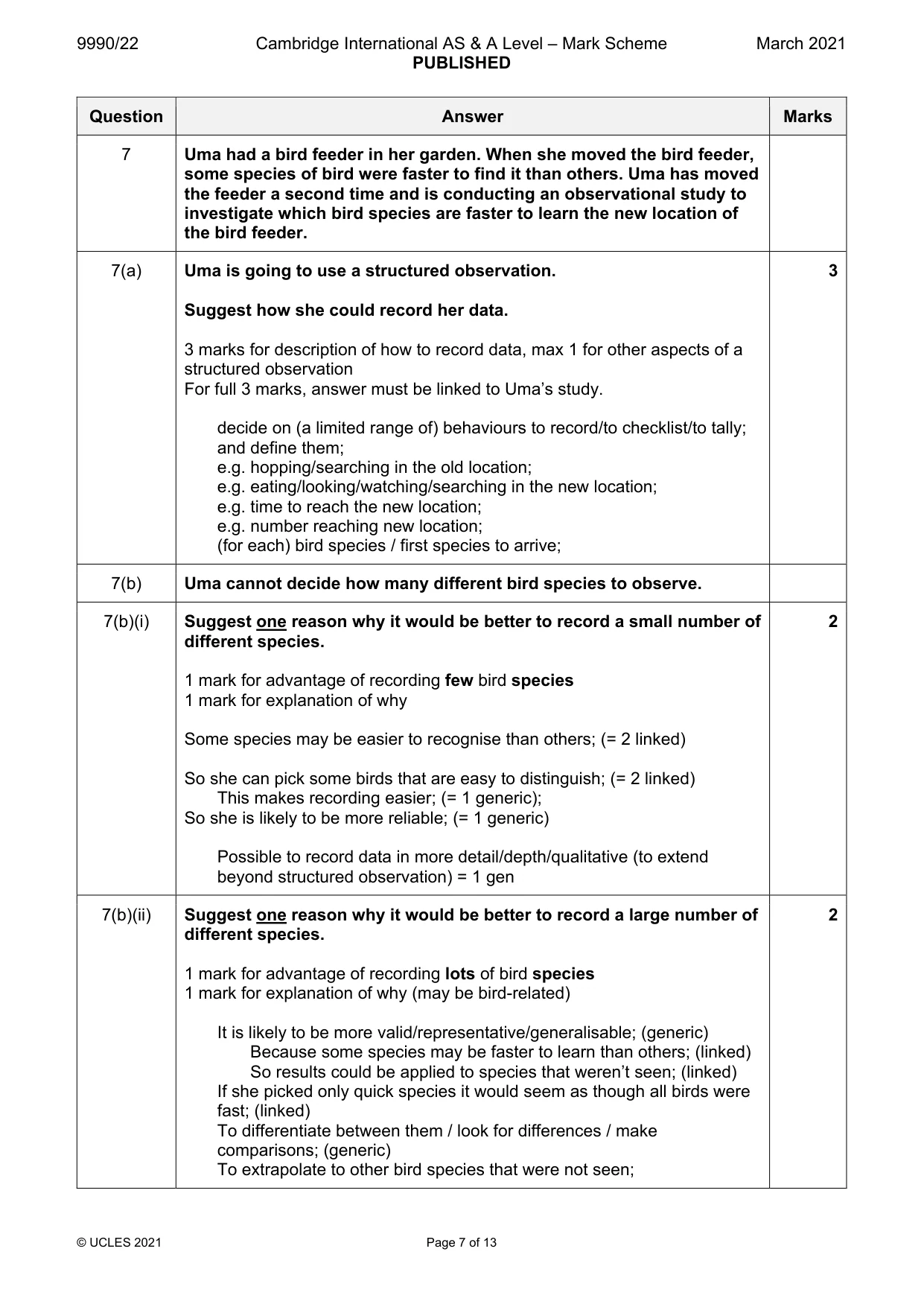 Mark scheme, page 7 of 13