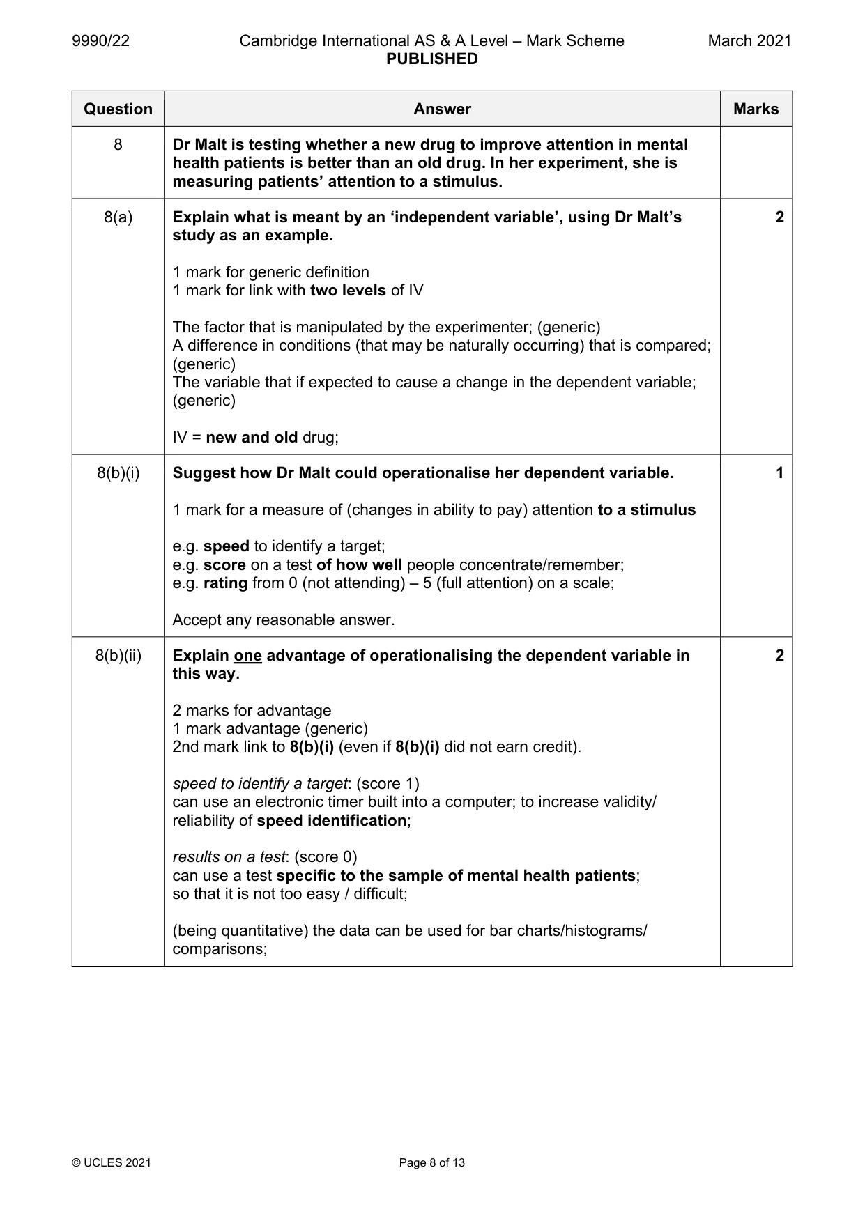 Mark scheme, page 8 of 13