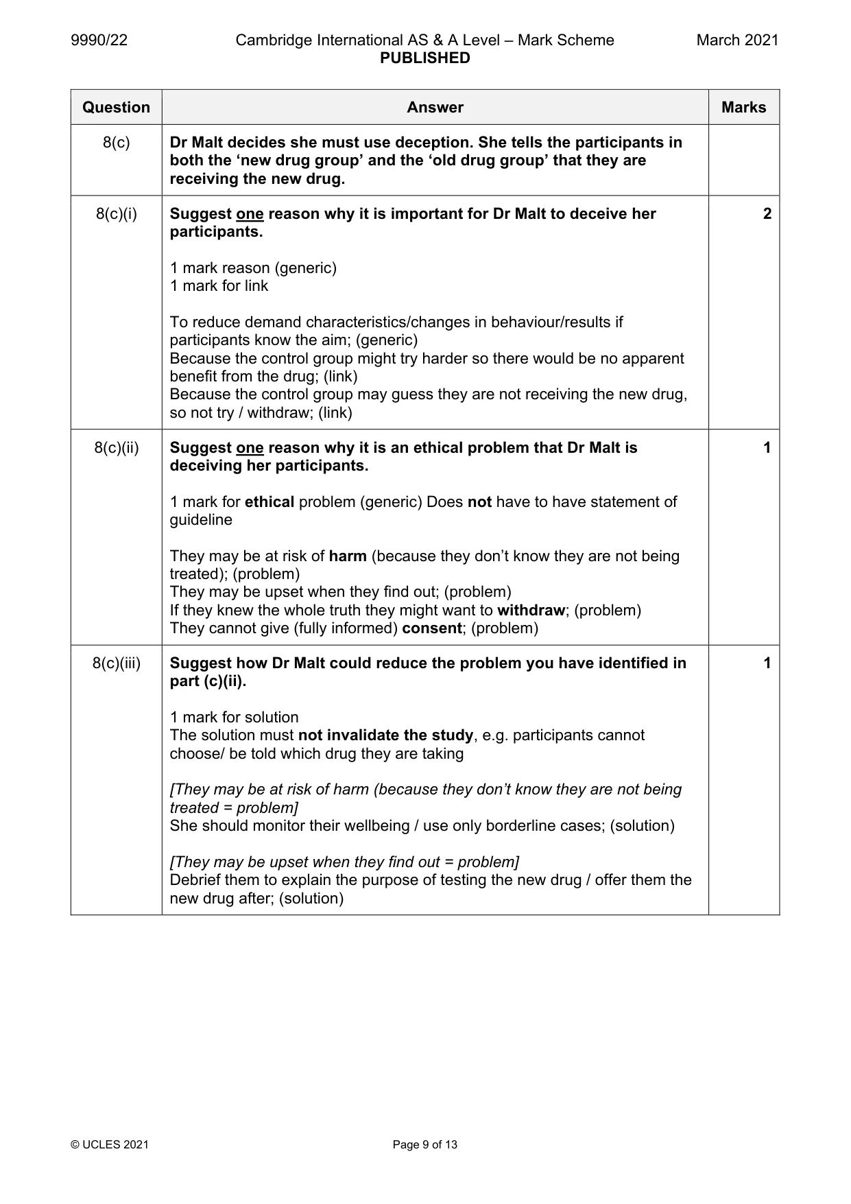 Mark scheme, page 9 of 13