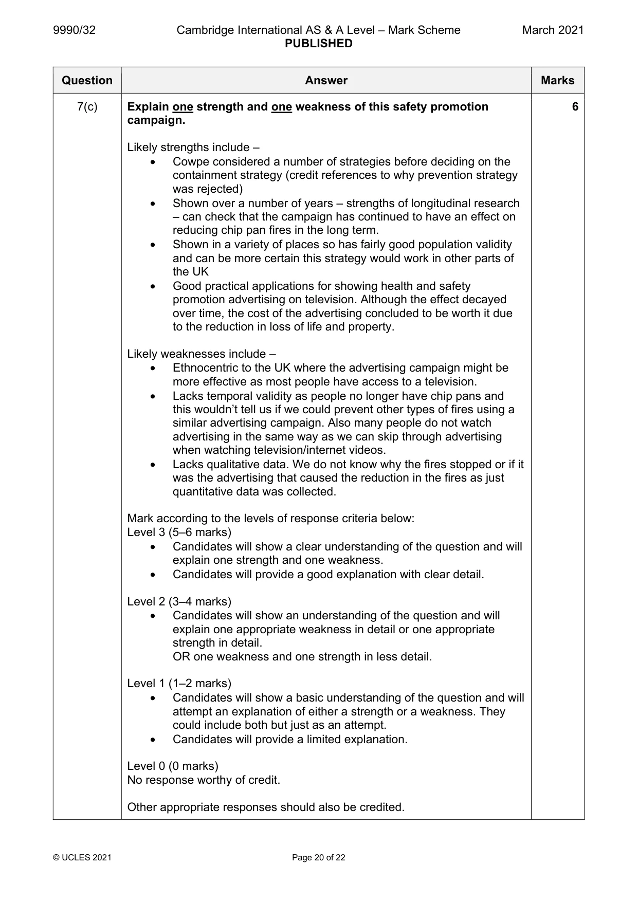 Mark scheme, page 20 of 22