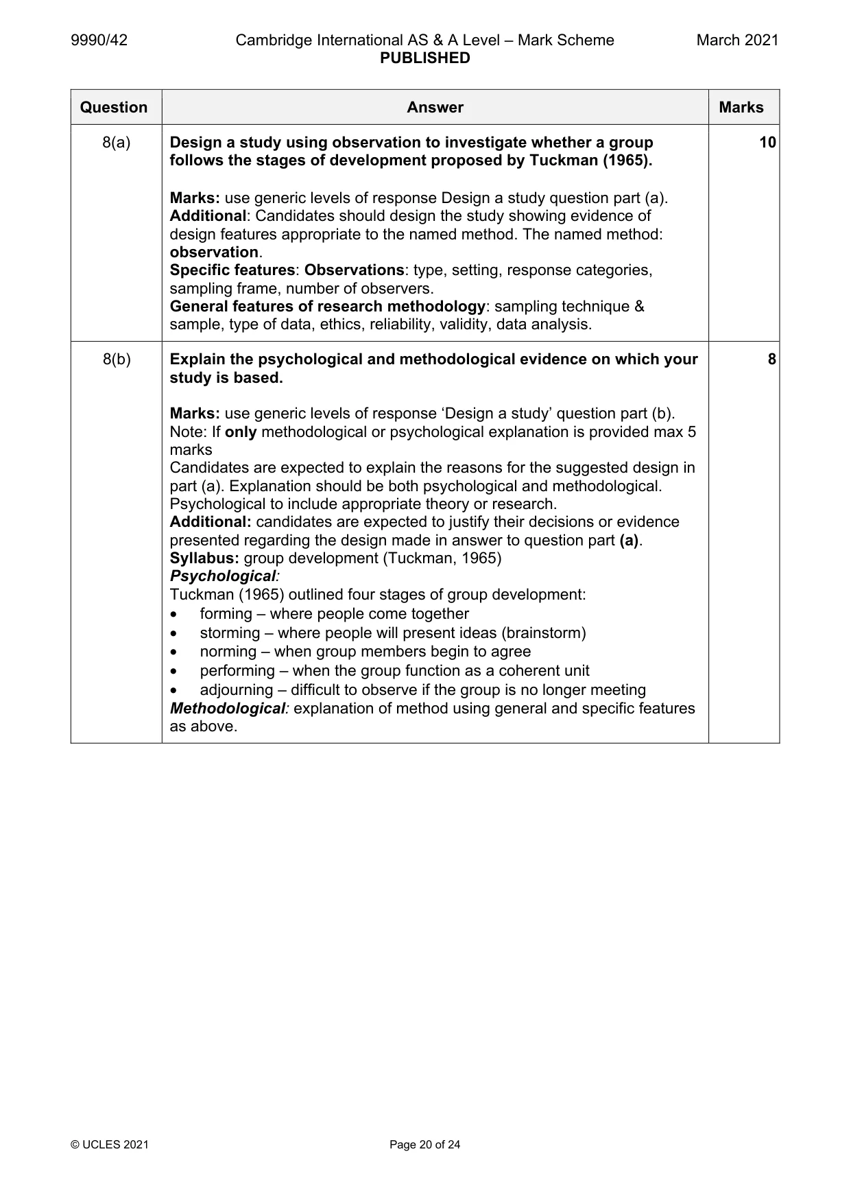 Mark scheme, page 20 of 24