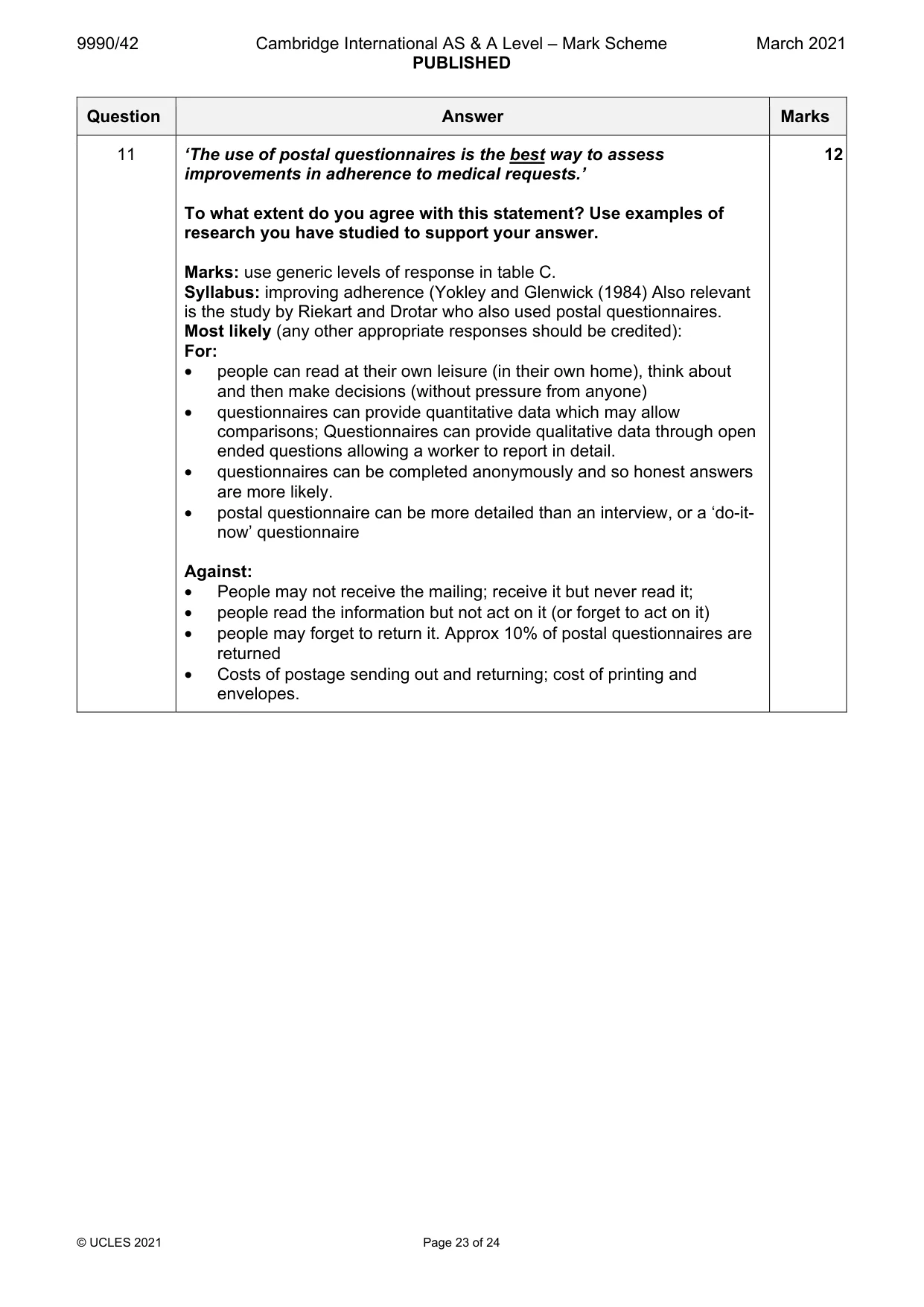 Mark scheme, page 23 of 24