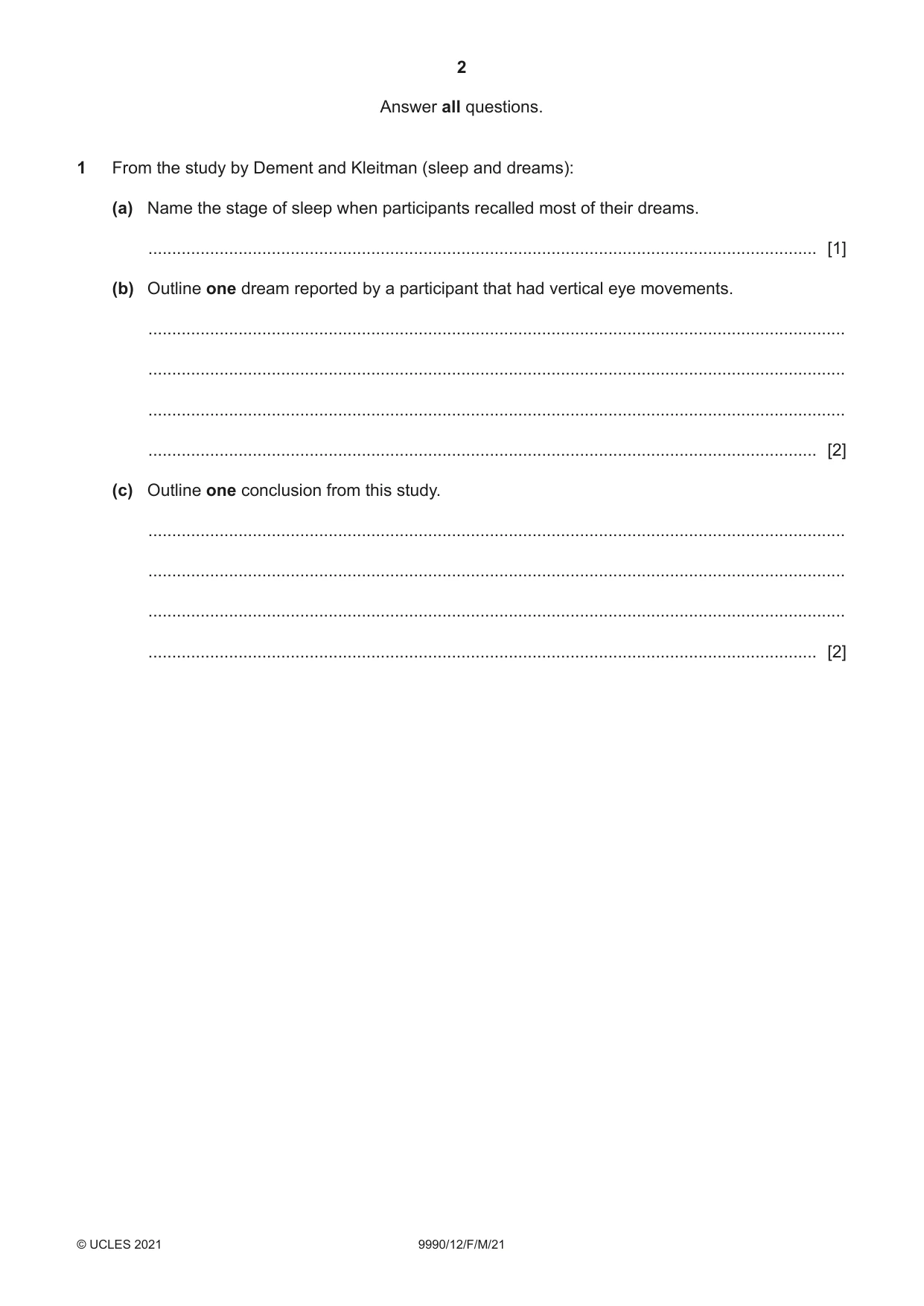 Cambridge A Level Psychology (from 2018) 9990 2021 Feb/March Paper 1 · Variant 2 question paper, page 2 of 12