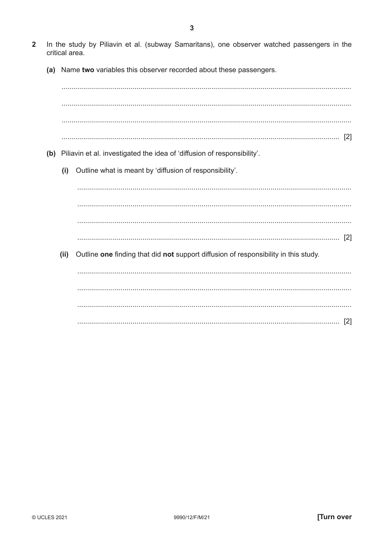 Cambridge A Level Psychology (from 2018) 9990 2021 Feb/March Paper 1 · Variant 2 question paper, page 3 of 12