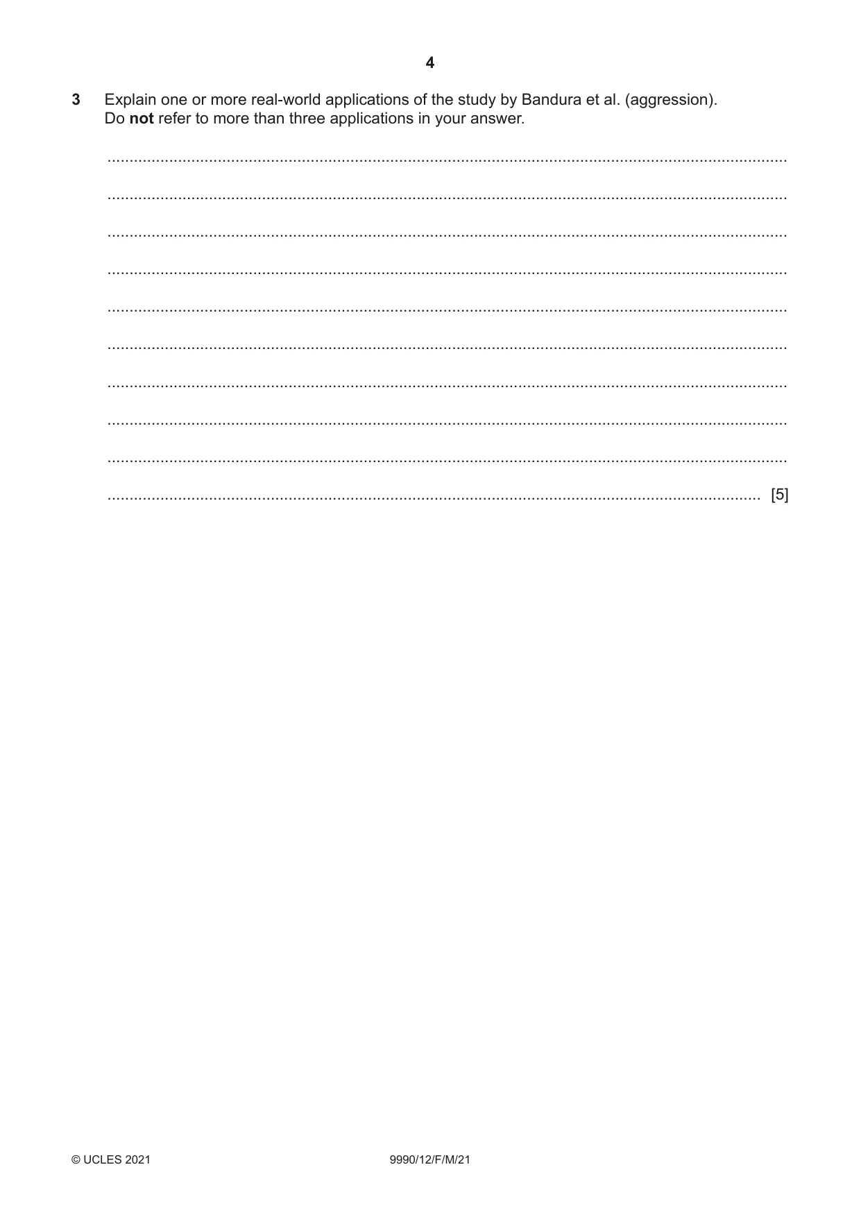 Cambridge A Level Psychology (from 2018) 9990 2021 Feb/March Paper 1 · Variant 2 question paper, page 4 of 12